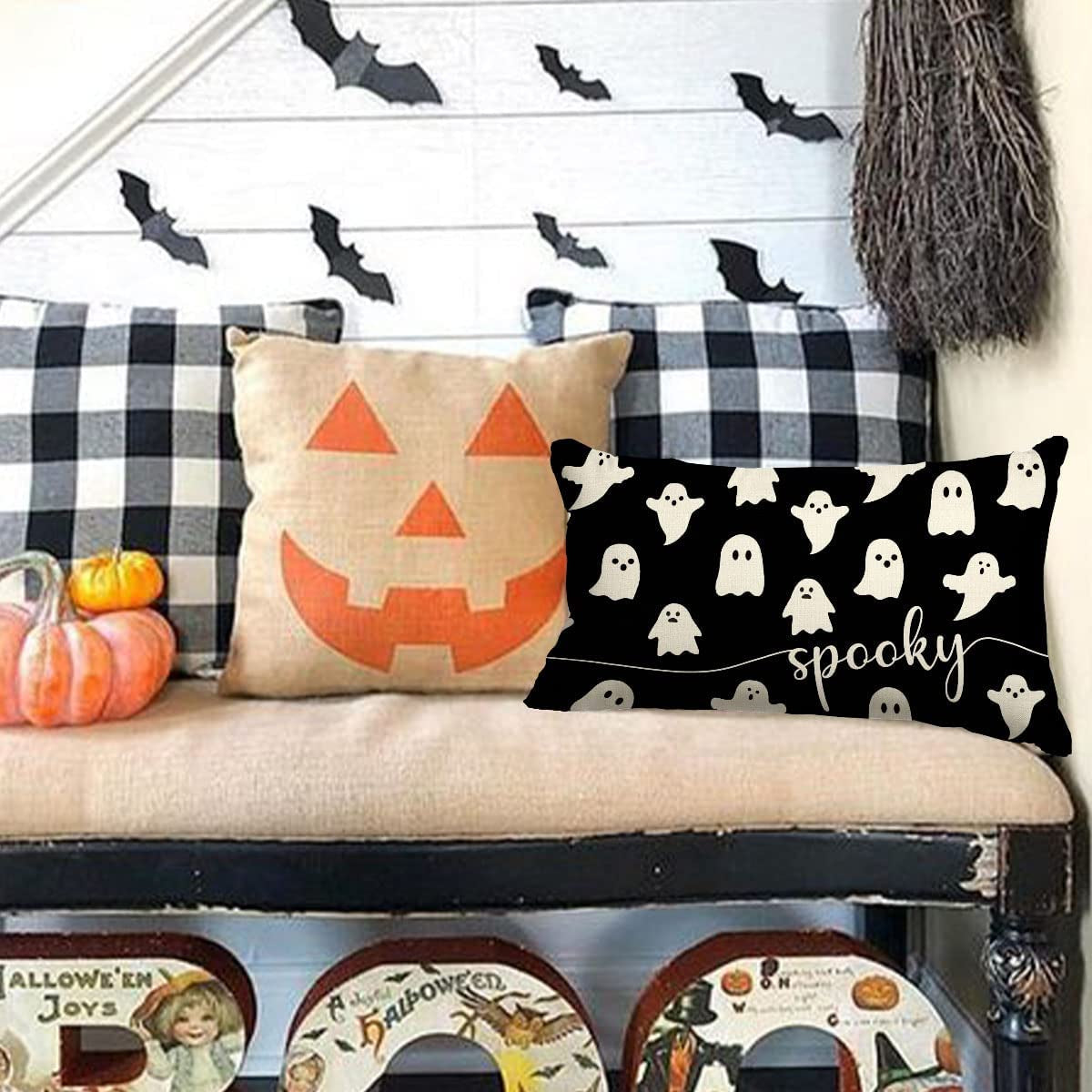 Halloween Pillow Cover 12X20 Set of 2 Ghost Halloween Lumbar Pillow Covers Decorations Outdoor Halloween Pillows Decorative for Halloween Home Decor for Sofa