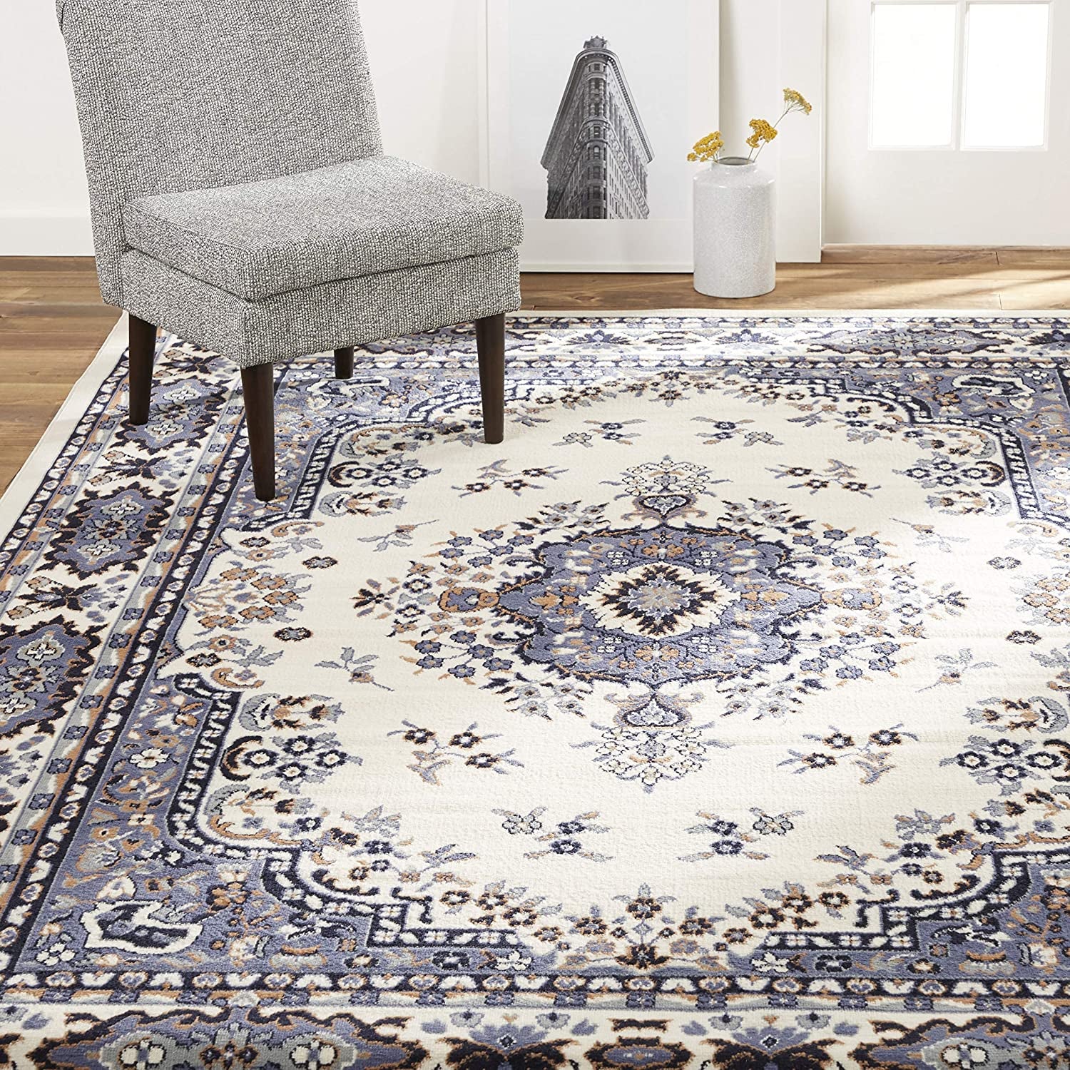 Premium Sakarya Traditional Medallion Border Area Rug, Navy Blue, 21"X35" Rectangle