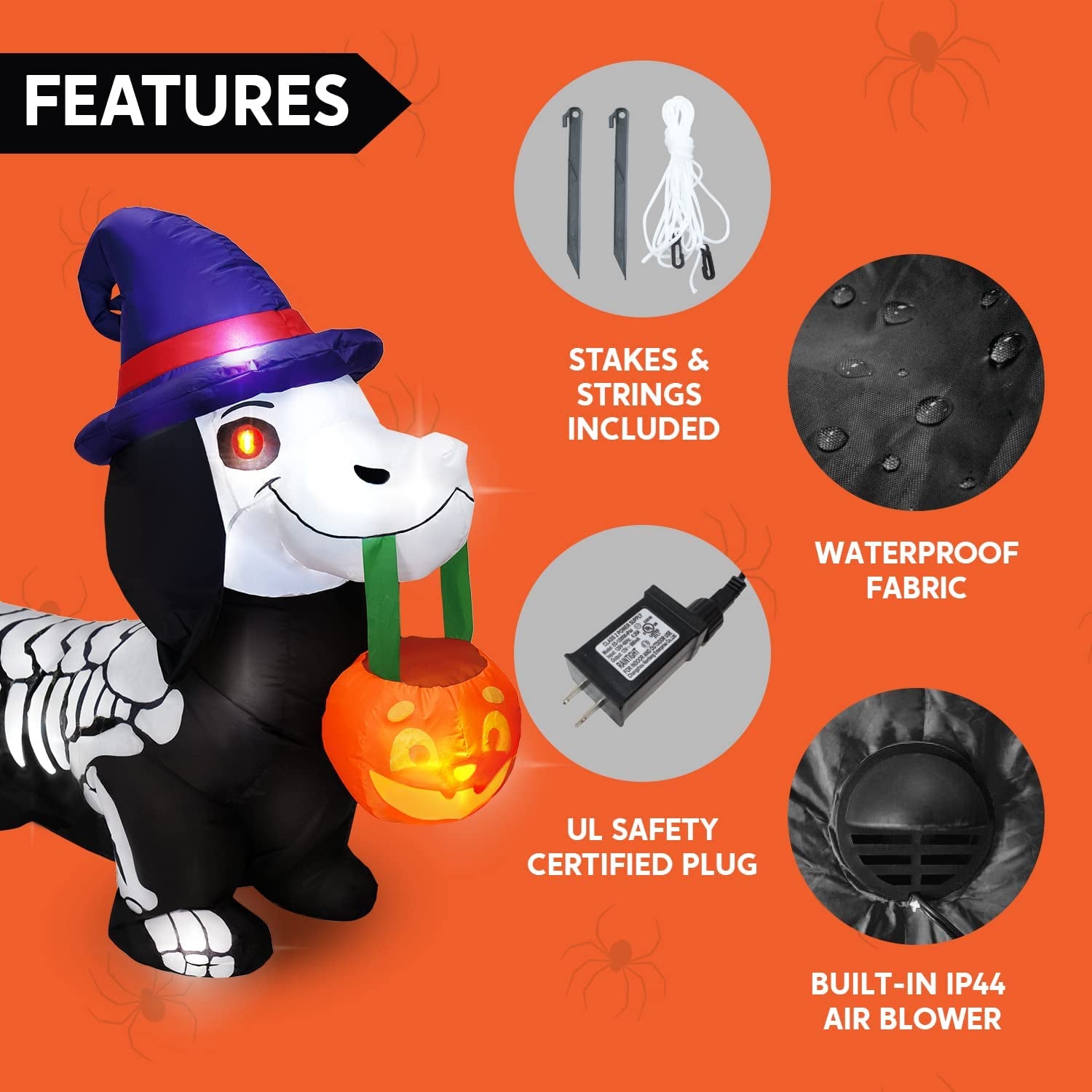 Joiedomi 5 FT Long Halloween Inflatable Skeleton Wiener Dog Inflatable Yard Decoration with Build-In Leds Blow up Inflatables Pumpkin for Halloween Party Indoor, Outdoor, Yard, Garden, Lawn Decoration