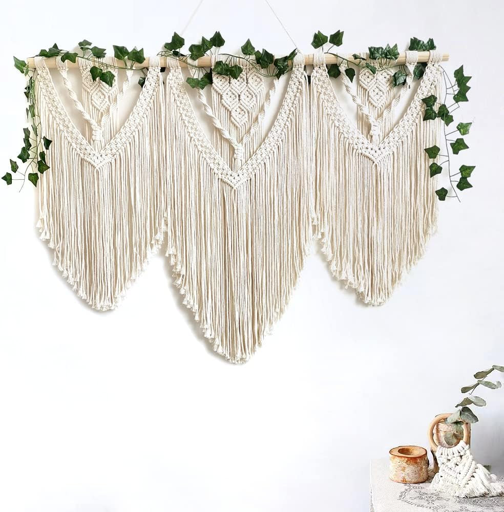 Large Macrame Wall Hanging - Boho Tapestry Macrame Wall Decor Art- Chic Bohemian Handmade Woven Tapestry Home Decoration for Bedroom Living Room Apartment Wedding Party - 43"X32" (Beige-Leaf)