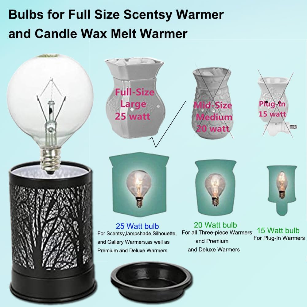 Wax Warmer Bulbs,G50 25 Watt Light Bulbs for Wax Warmer & Full Size Scentsy Warmer,G16.5 Globe Candelabra E12 Base Incandescent Clear Light Bulbs for Wax Warmer,Dimmable,2700K Warm White,6 Pack