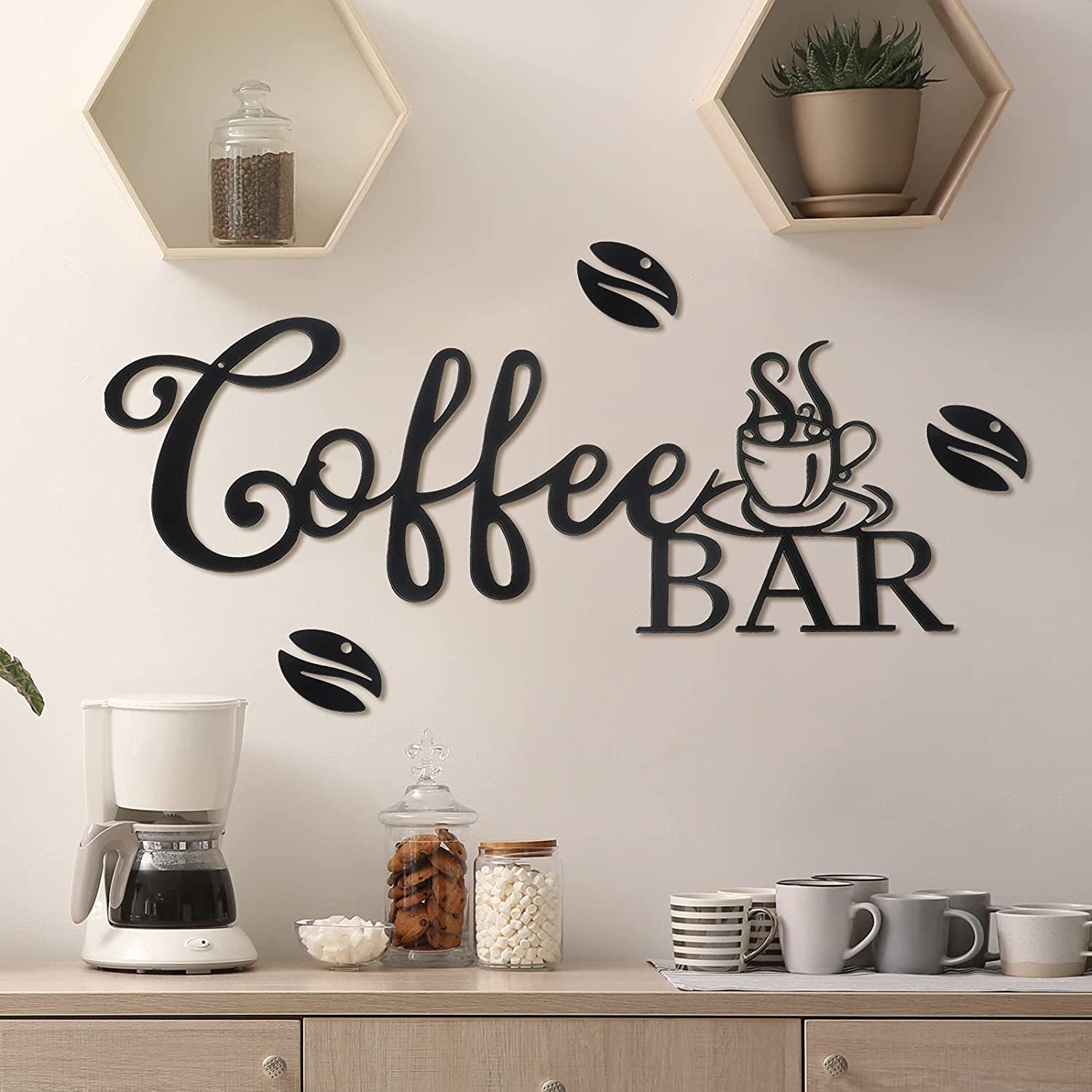 Coffee Bar Rustic Metal Sign Rustic Coffee Bar Hanging Wall Decor Coffee Signs for Coffee Bar Metal Coffee Wall Art for Coffee Bar Home Office Kitchen (Coffee Bar, Bean and Cup Style)