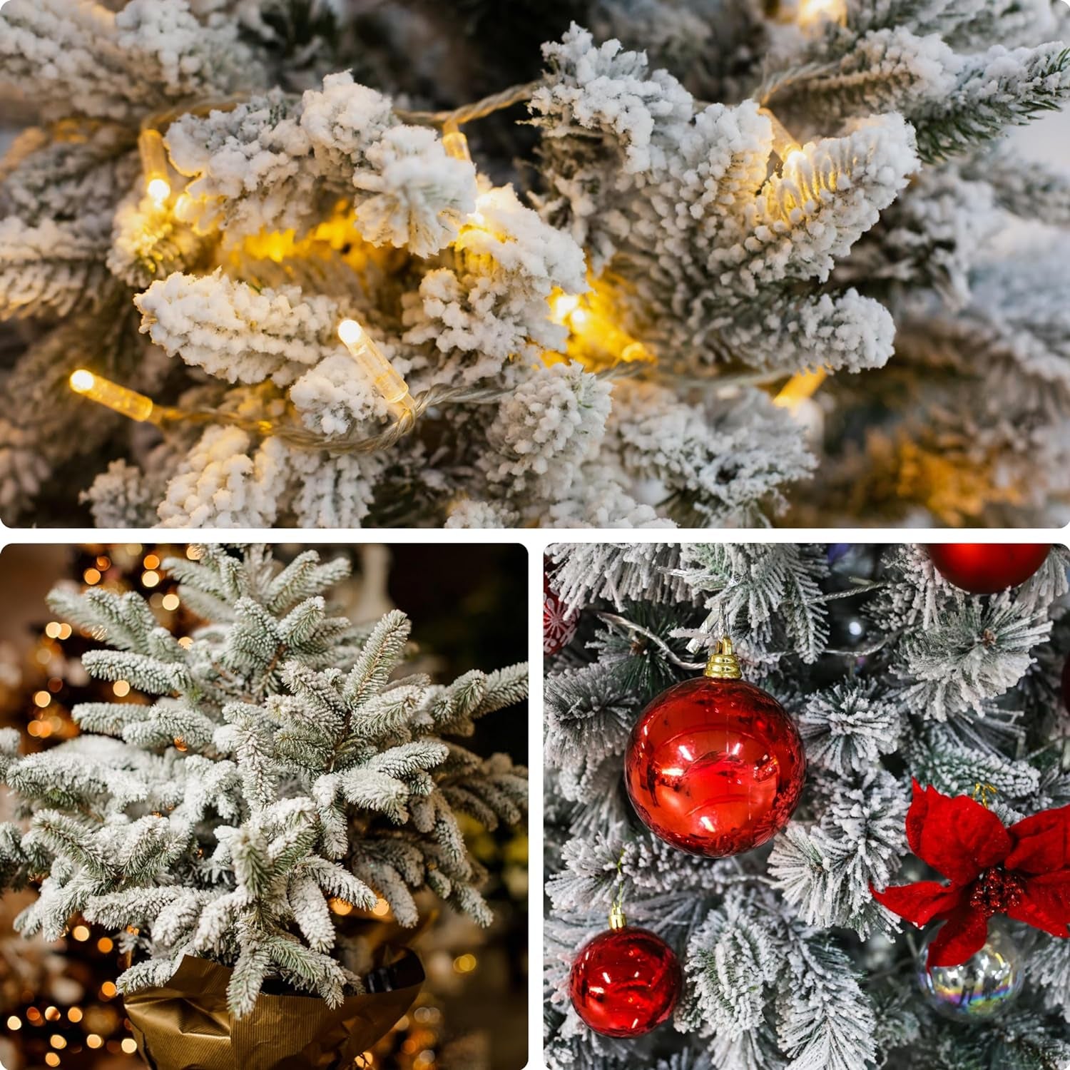 30 Pcs Snow Frosted Artificial Pine Branches Christmas Snowy Pine Needles Fake Greenery Pine Spray Picks for DIY Crafts Garland Wreath Xmas Embellishing Home Holiday Decoration