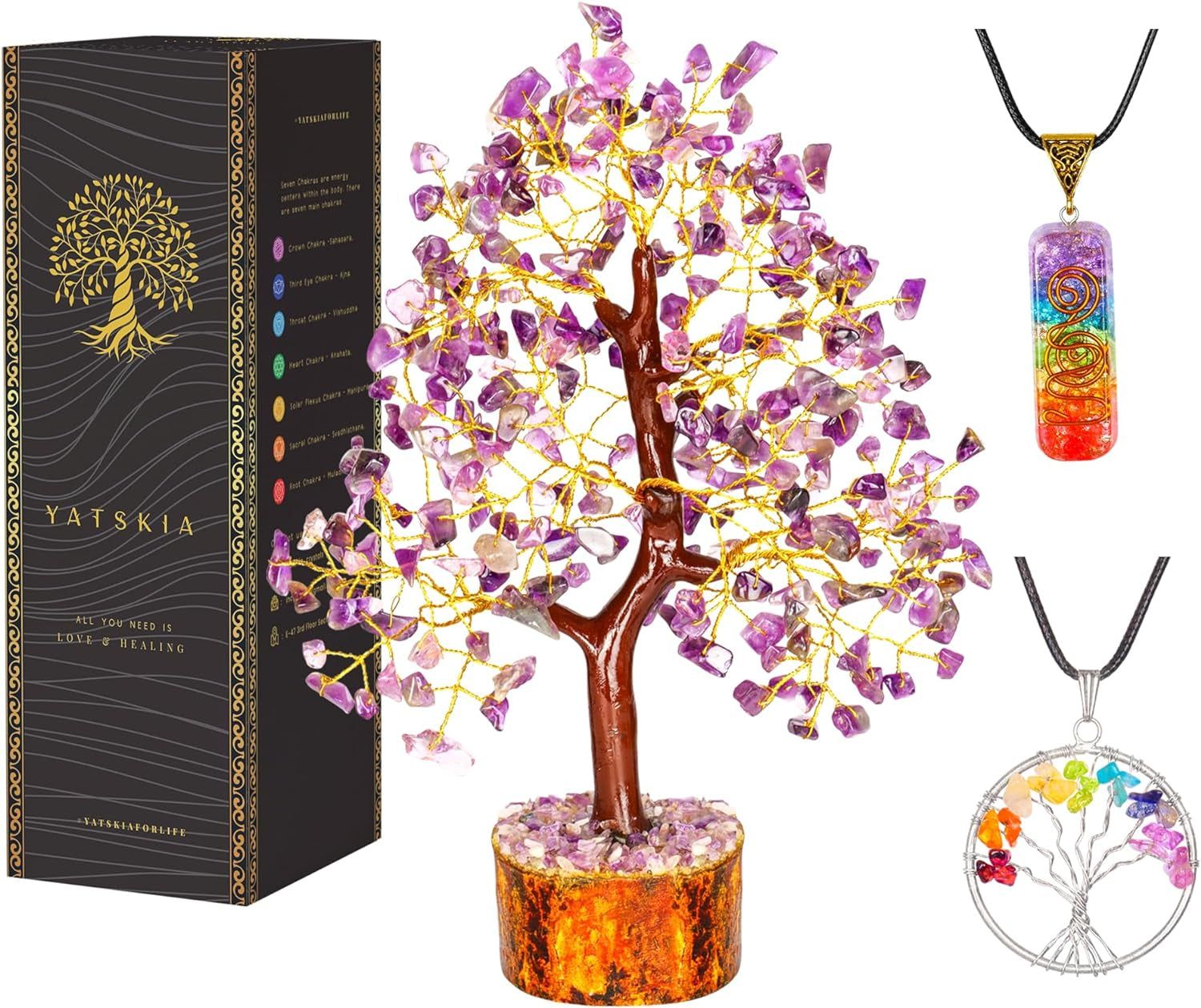 Seven Chakra Tree of Life - Crystal Tree for Positive Energy - Tree of Life Decor - Feng Shui Decor - Spiritual Gifts - 7 Chakra Tree, Money Tree - Stone Tree - Home Decor - Crystal Decor