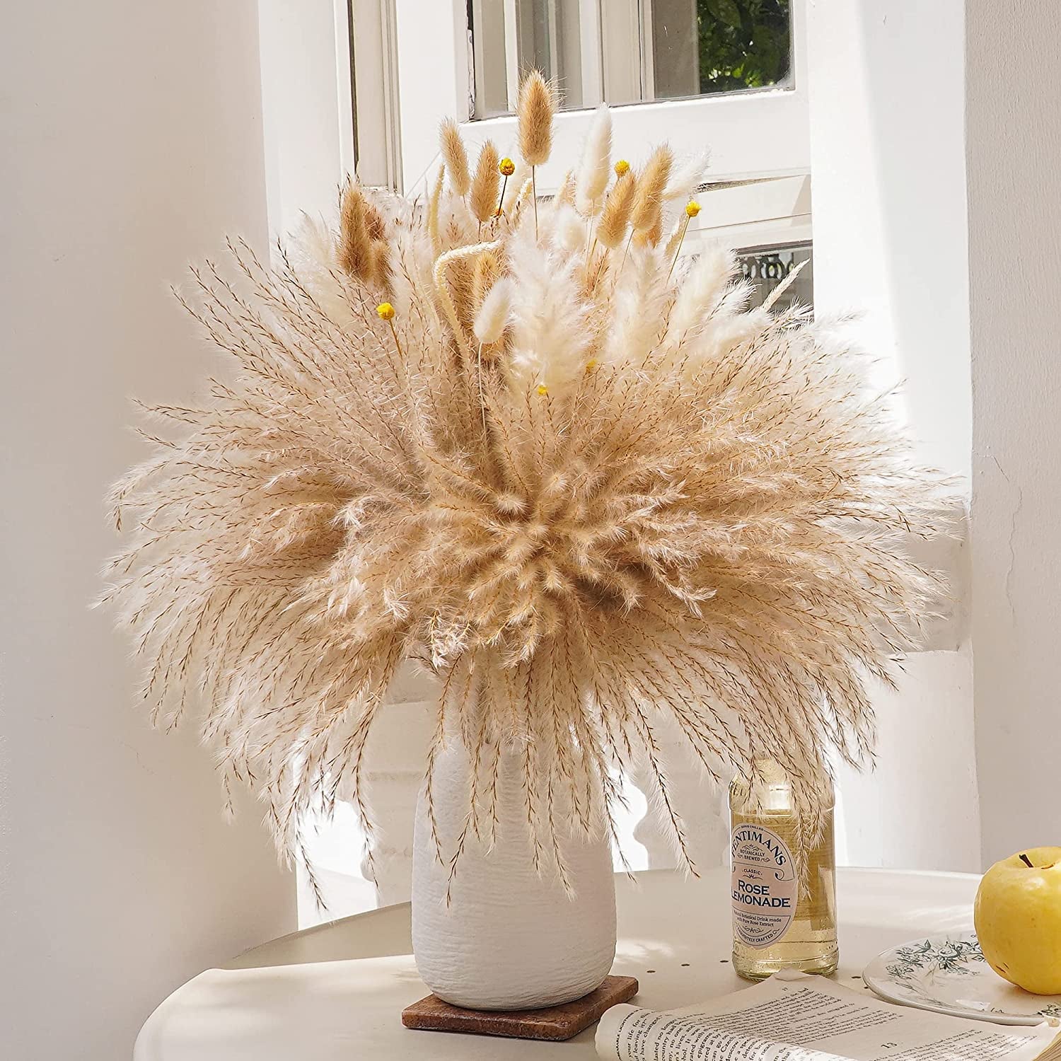 135Pcs Dried Pampas Grass Dried Flowers Home Decor Arrangement Plant Wedding Part Dried Flowers Decorations Natural Boho Pampas Grass Bouquet White Small Fluffy Reed Bunny Tails