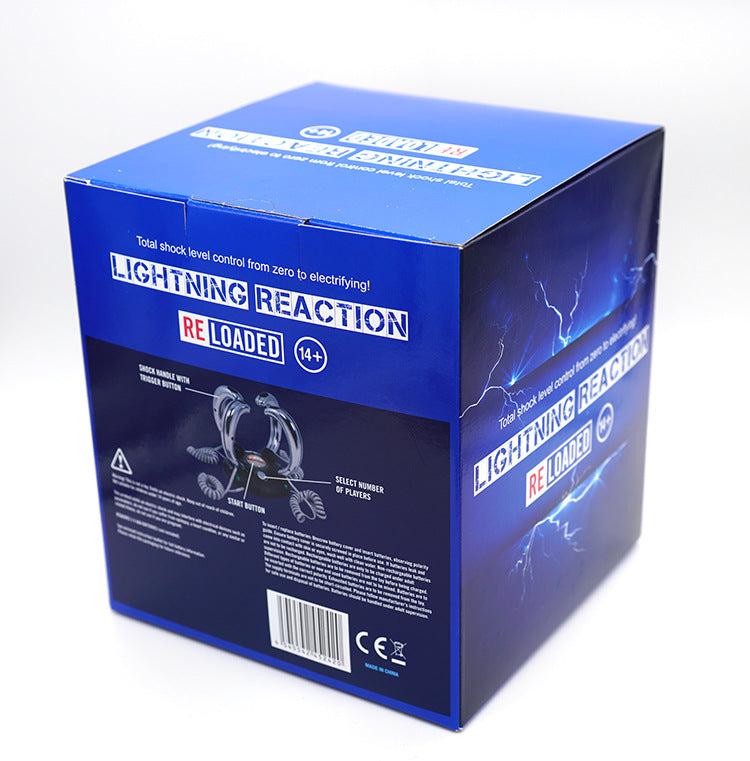 A pair of Multiplayer Party Tabletop Game Toy Lightning Man Reaction Game Console Four-player Electric Hand Trick Play with a microphone and plastic ABS packaging.