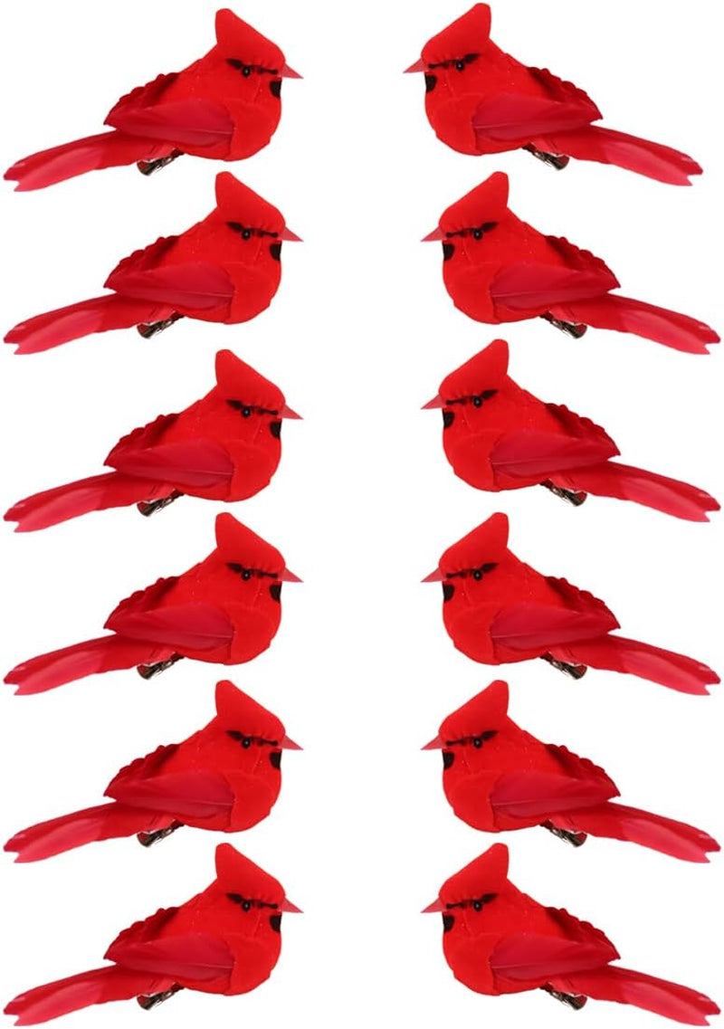 24 Pcs Cardinals, Artificial Red Cardinal Birds, Clip on Christmas Red Cardinal Ornaments for Christmas Tree Decorations, Wreath, Centerpiece and Crafts - 3.5"-3.9" Long