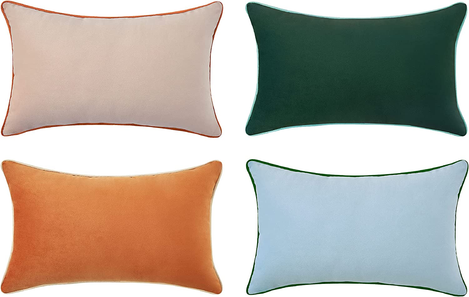 Decorative Throw Pillow Covers Cushion Cases, Set of 4 Soft Velvet Modern Double-Sided Designs, Mix and Match for Home Decor, Pillow Inserts Not Included (18X18 Inch, Orange/Teal)