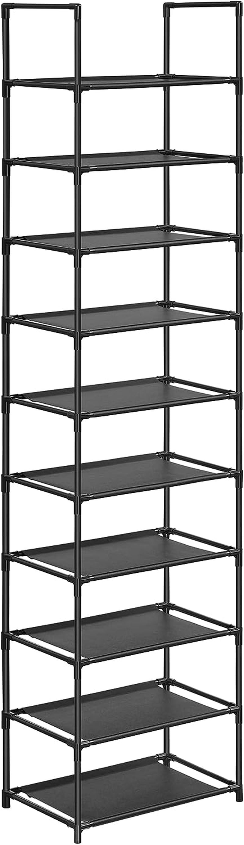 Shoe Rack, 10 Tier Shoe Shelf, Shoe Storage Organizer, Space-Saving, 13 X 13 X 68.1 Inches, Metal Frame, Non-Woven Fabric Shelves, for Entryway, Bedroom, Grey ULSR110G01