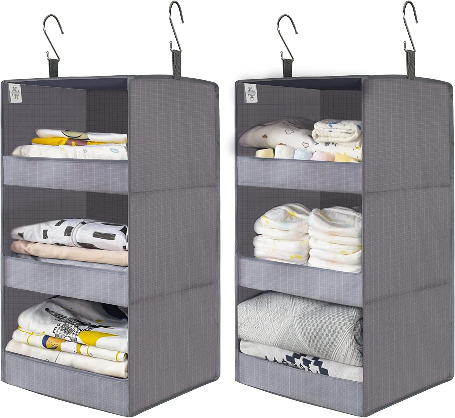 3-Shelf Hanging Closet Organizer, Collapsible Closet Hanging Shelves, Nursery Hanging Organizer, Black, 29 ¾" H X 12" W X 12" D, 1-Pack