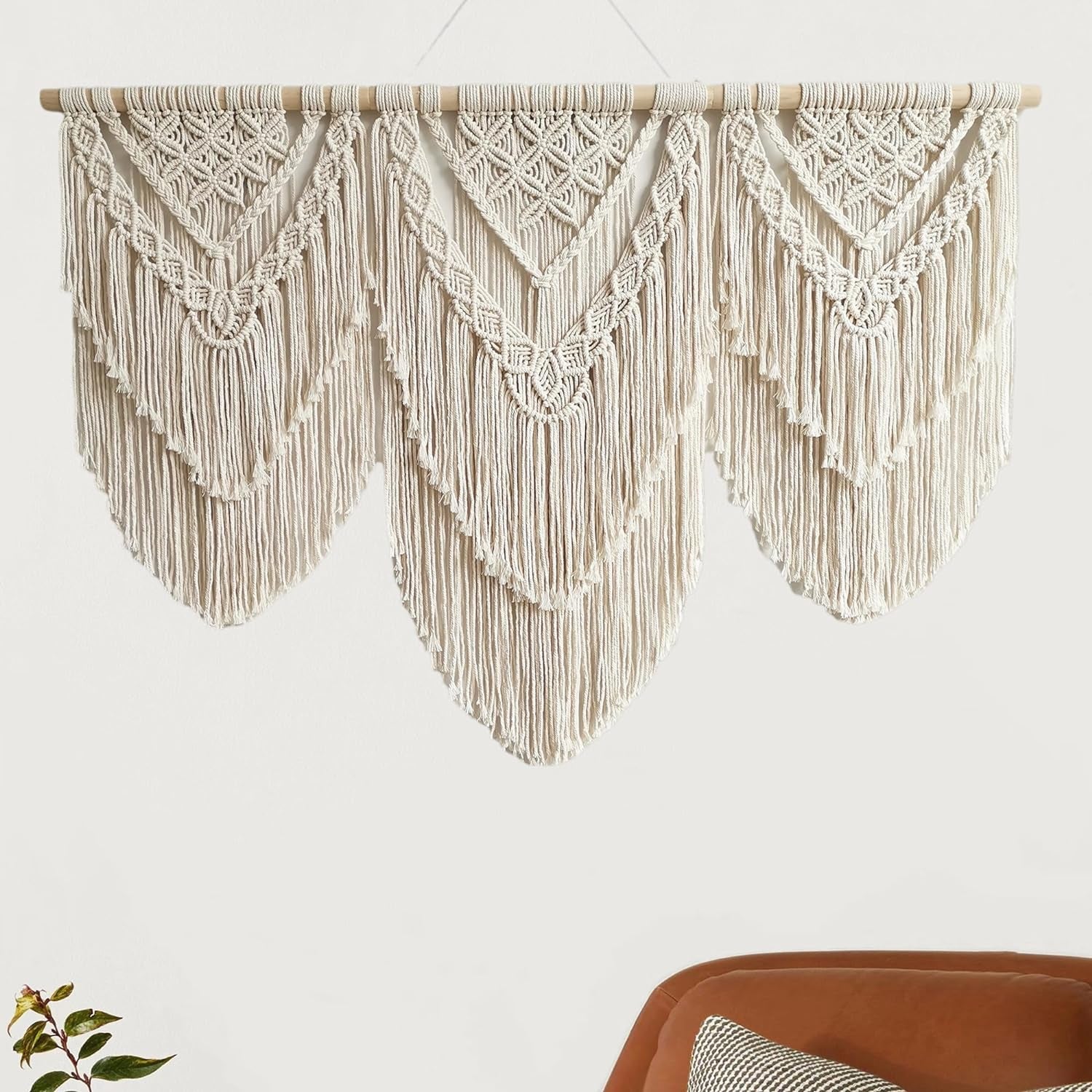 Large Macrame Wall Hanging - Boho Tapestry Macrame Wall Decor Art- Chic Bohemian Handmade Woven Tapestry Home Decoration for Bedroom Living Room Apartment Wedding Party - 43"X32" (Beige-Leaf)