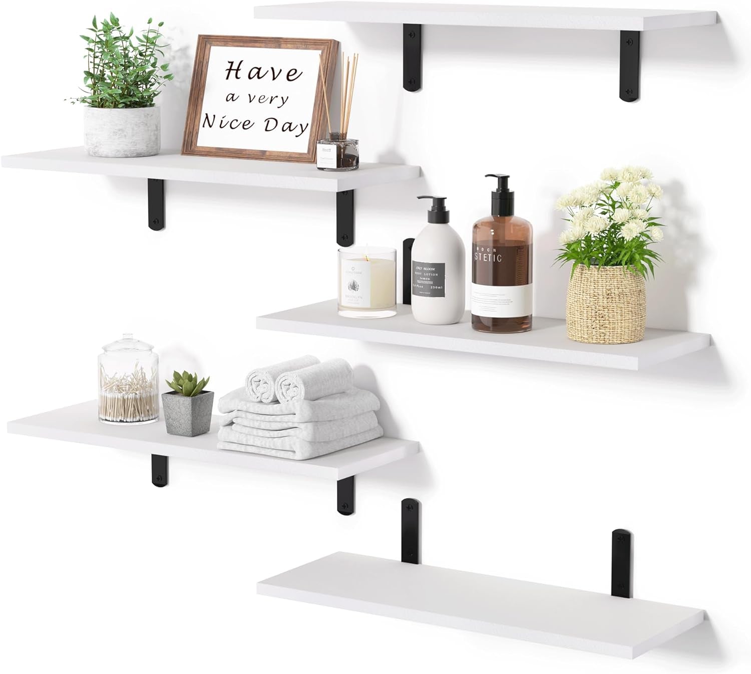 Floating Shelves for Wall Decor Storage, Dark Brown Wall Mounted Shelves Set of 5, Sturdy Small Wood Shelves Hanging for Bedroom, Living Room, Bathroom, Kitchen, Corner, Book