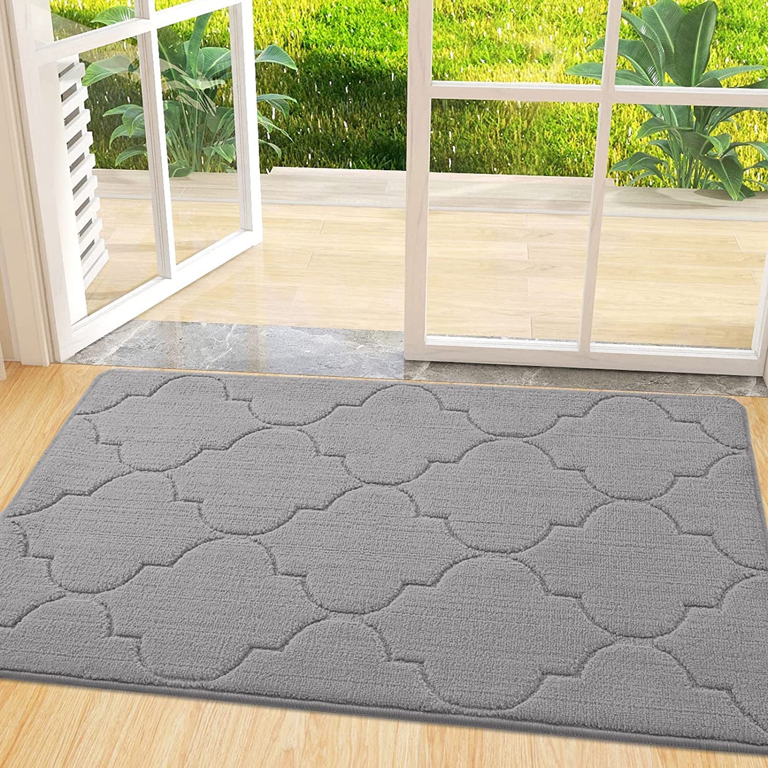 Door Mat, Indoor Mat, Non-Slip, Dirt Resist, Absorbent Entryway Doormat, Low-Profile inside Front Doormats for Entrance (32X20 Inches, Grey)