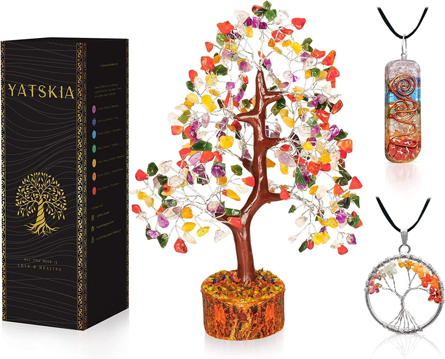 Seven Chakra Tree of Life - Crystal Tree for Positive Energy - Tree of Life Decor - Feng Shui Decor - Spiritual Gifts - 7 Chakra Tree, Money Tree - Stone Tree - Home Decor - Crystal Decor
