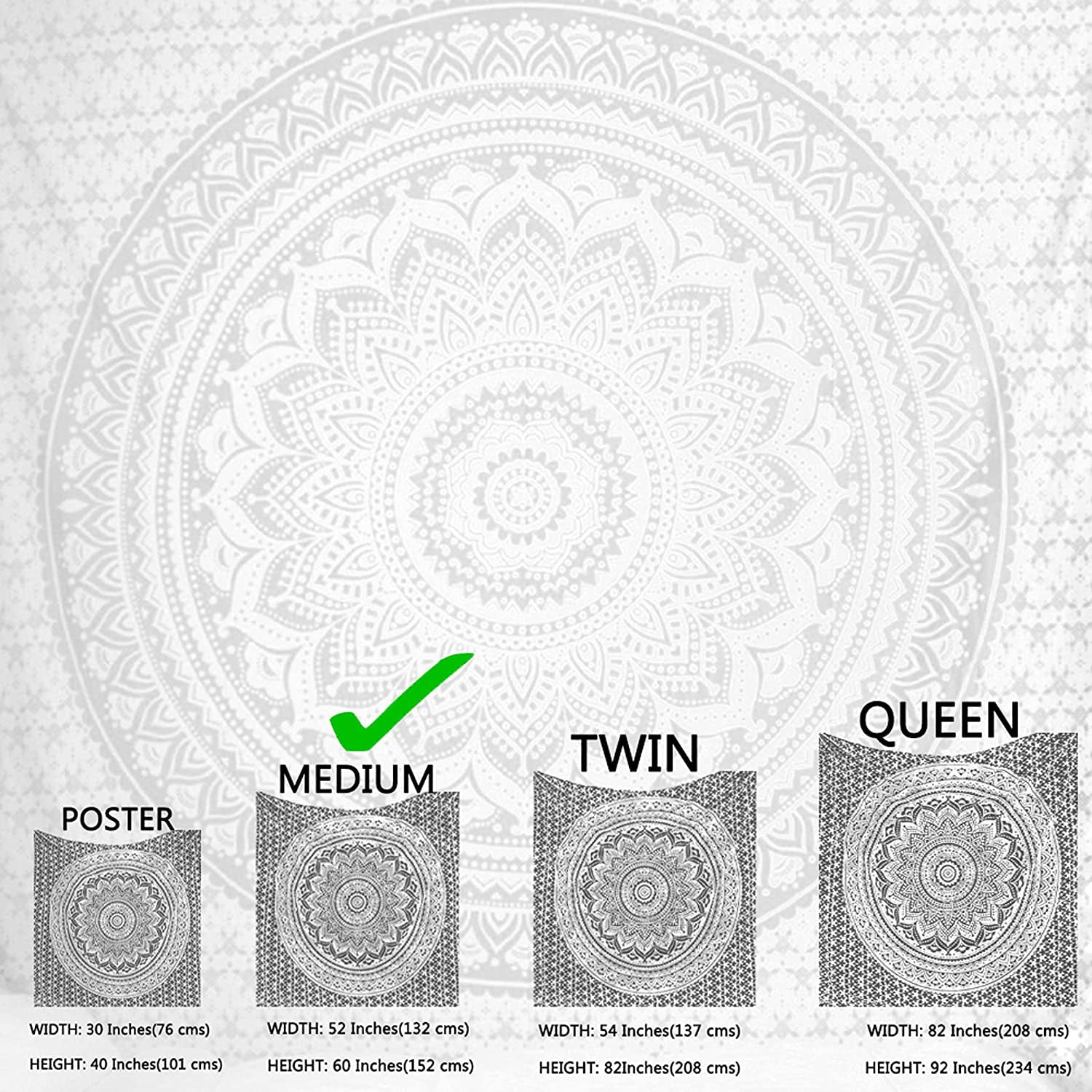 Top Selling Original Gold Mandala Ombre Tapestry Wall Hanging, Boho Bohemian Hippie Tapestries/Indian Cotton Dorm Decor Golden Twin Bedspread/Meditation Yoga Mat Rug 52X60 Inches