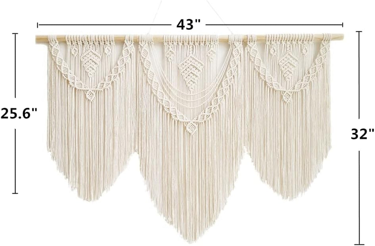 Large Macrame Wall Hanging - Boho Tapestry Macrame Wall Decor Art- Chic Bohemian Handmade Woven Tapestry Home Decoration for Bedroom Living Room Apartment Wedding Party - 43"X32" (Beige-Leaf)