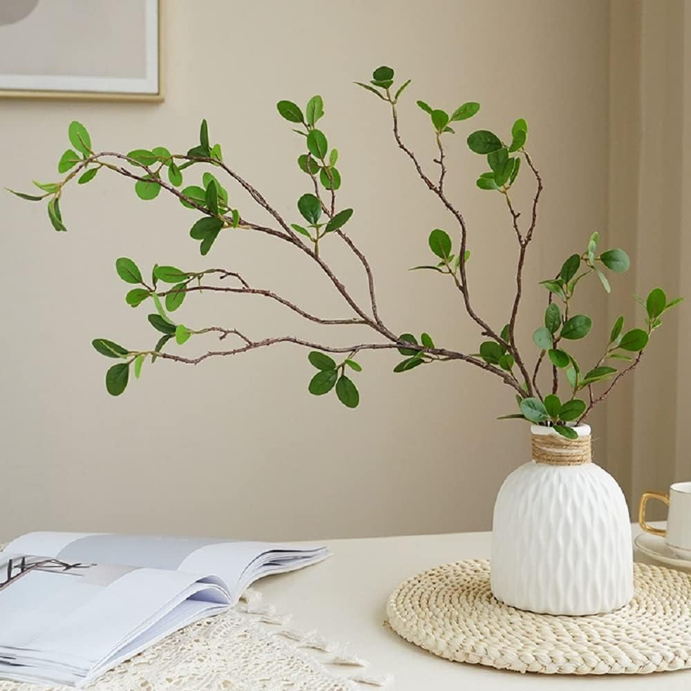 Artificial Plant 43.3 Inch Faux Greenery Stems Fake Tree Branches Ficus Twig Leaves for Vase Filler Shop Garden Office Home Decoration