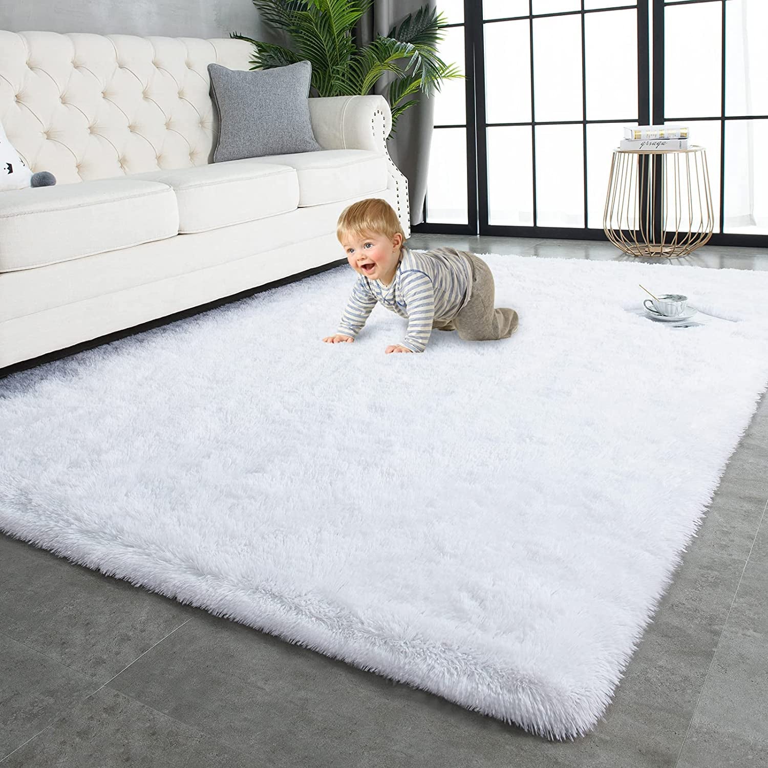 Super Soft Shaggy Rugs Fluffy Carpets, 4X5.9 Feet, Indoor Modern Plush Area Rugs for Living Room Bedroom Kids Room Nursery Home Decor, Upgrade Anti-Skid Durable Rectangular Fuzzy Rug, Black