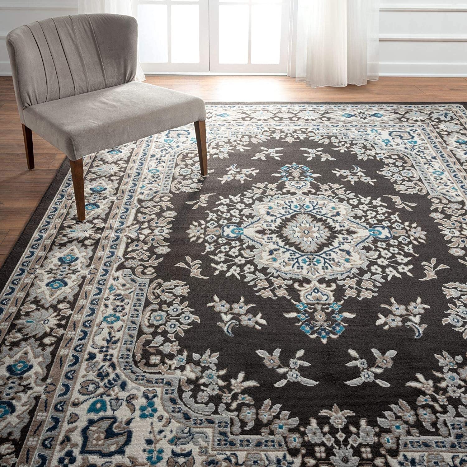 Premium Sakarya Traditional Medallion Border Area Rug, Navy Blue, 21"X35" Rectangle