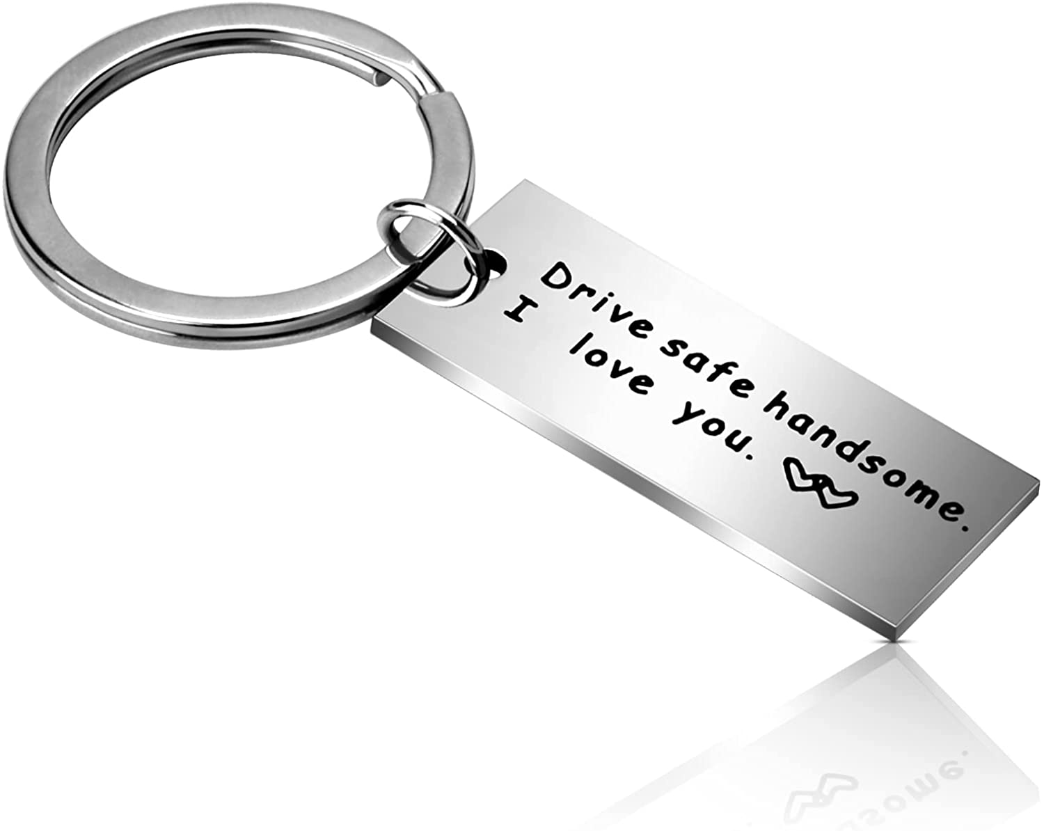 A key chain with the words "drive safe kindsome i love you" is a Valentines Day Gifts for Him Boyfriend Husband from Wife , Drive Safe Handsome Keychain Mens Valentines Gifts for Trucker Fathers Day Birthday Anniversary Christmas Gift for Men Dad by ModernMazing.