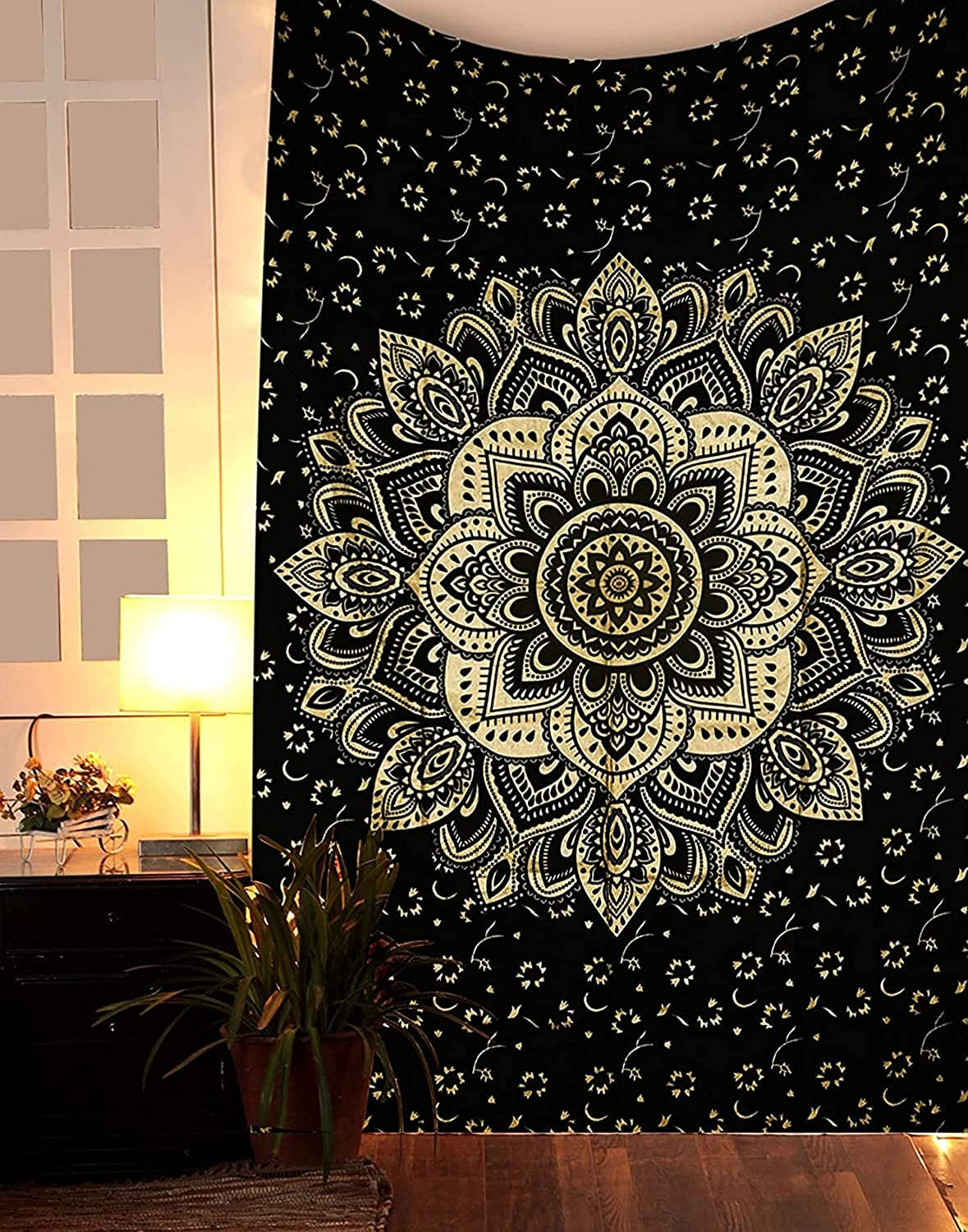 Top Selling Original Gold Mandala Ombre Tapestry Wall Hanging, Boho Bohemian Hippie Tapestries/Indian Cotton Dorm Decor Golden Twin Bedspread/Meditation Yoga Mat Rug 52X60 Inches