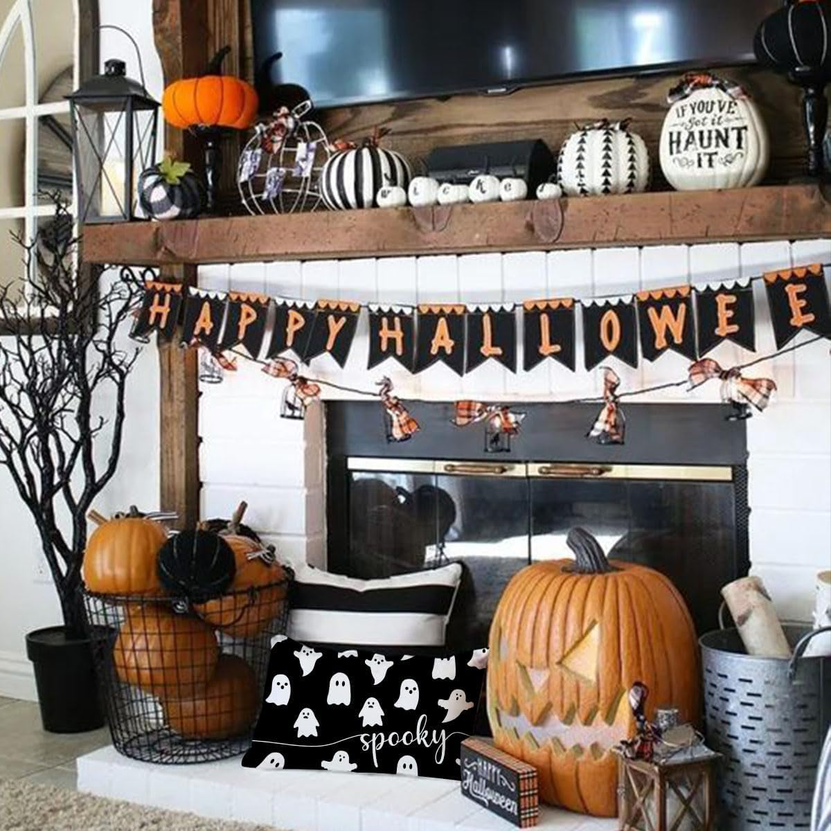Halloween Pillow Cover 12X20 Set of 2 Ghost Halloween Lumbar Pillow Covers Decorations Outdoor Halloween Pillows Decorative for Halloween Home Decor for Sofa