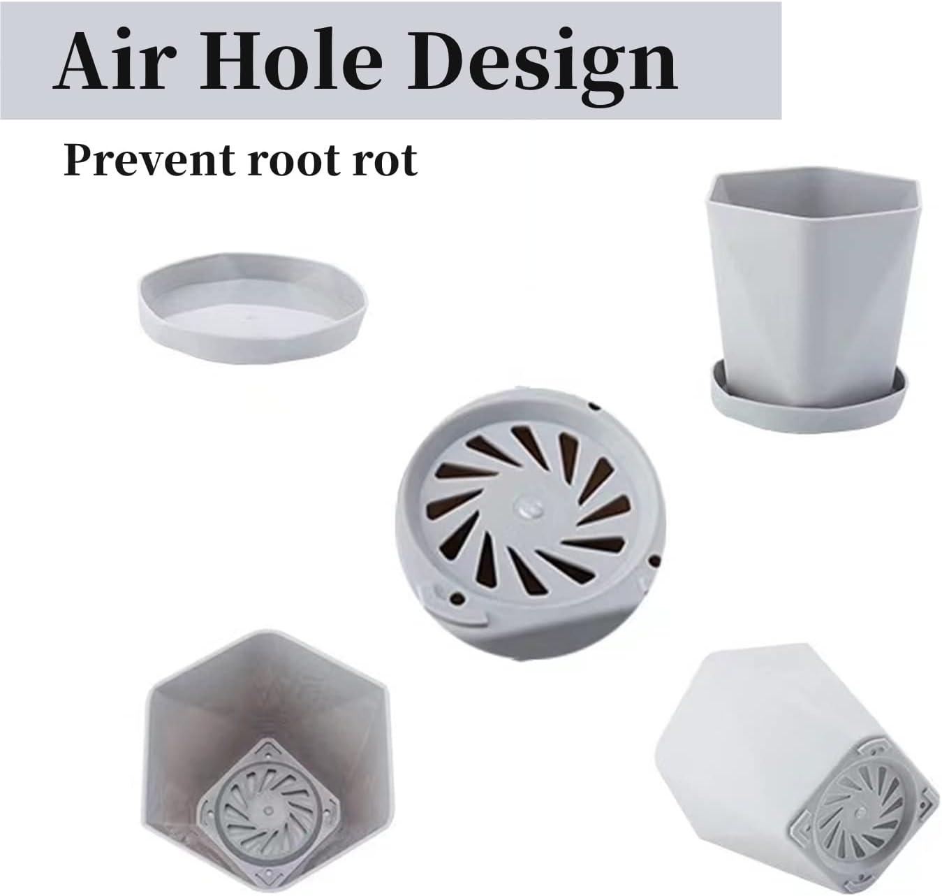 Plant Pots 5 Inch 6 Pack with Drainage Holes and Saucers Plastic Flower Pot Set Indoor Outdoor for Garden (5Inch-6Pcs)