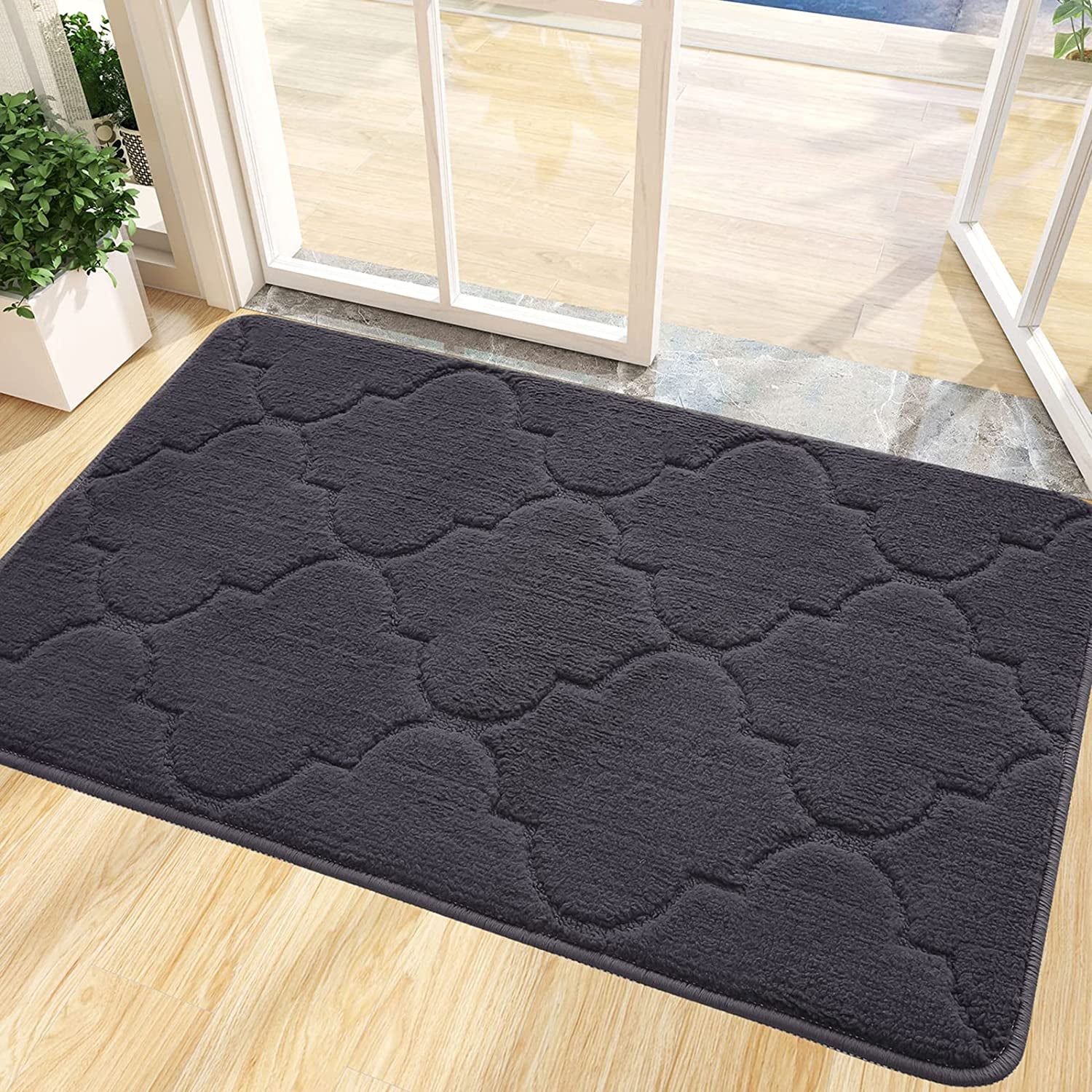 Door Mat, Indoor Mat, Non-Slip, Dirt Resist, Absorbent Entryway Doormat, Low-Profile inside Front Doormats for Entrance (32X20 Inches, Grey)