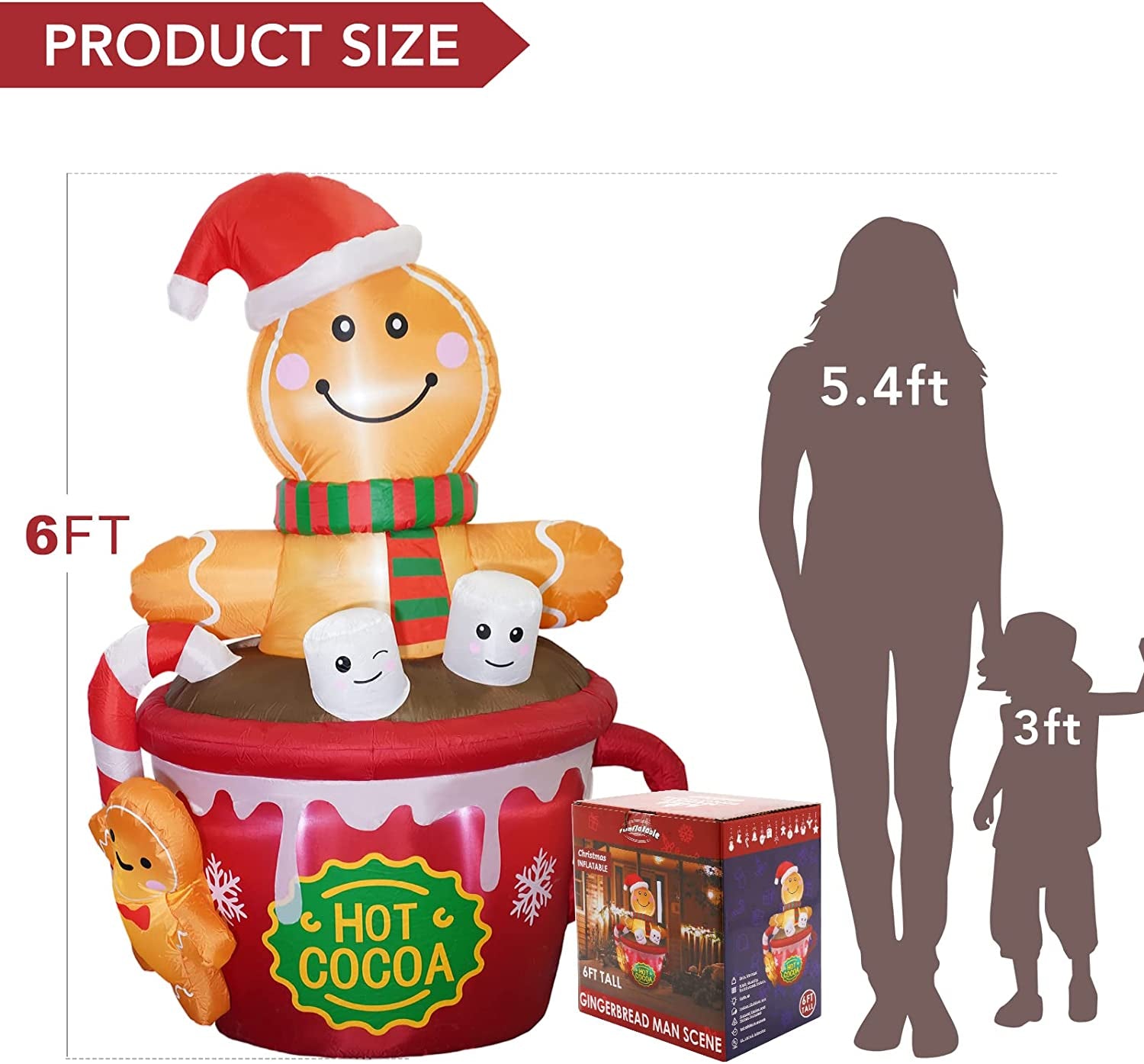 6 FT Christmas Inflatables Outdoor Decorations, Cute Christmas Blow up Yard Decorations Gingerbread Man in Hot Cocoa Mug Scene for Garden Lawn Xmas Decor