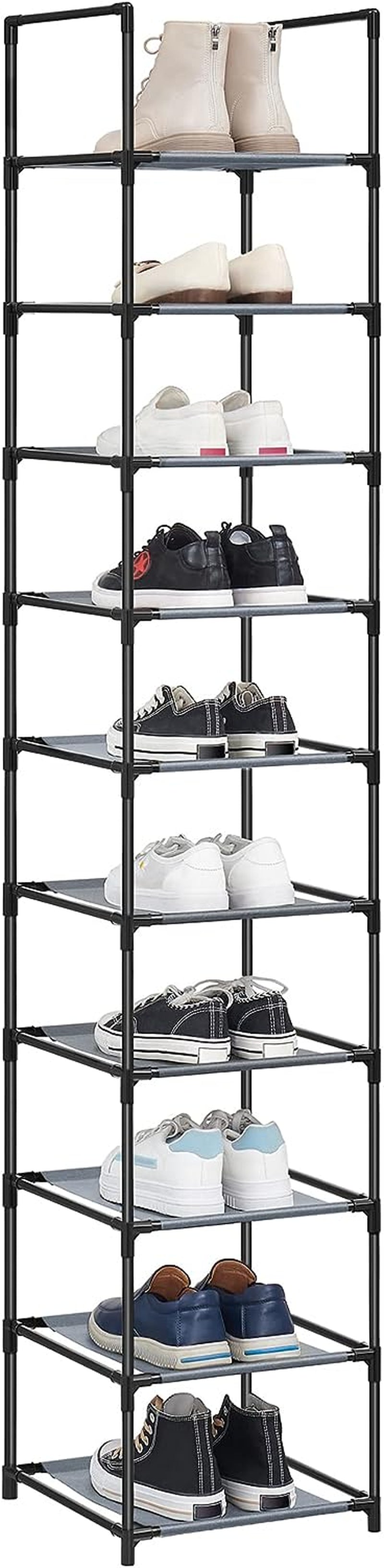 Shoe Rack, 10 Tier Shoe Shelf, Shoe Storage Organizer, Space-Saving, 13 X 13 X 68.1 Inches, Metal Frame, Non-Woven Fabric Shelves, for Entryway, Bedroom, Grey ULSR110G01