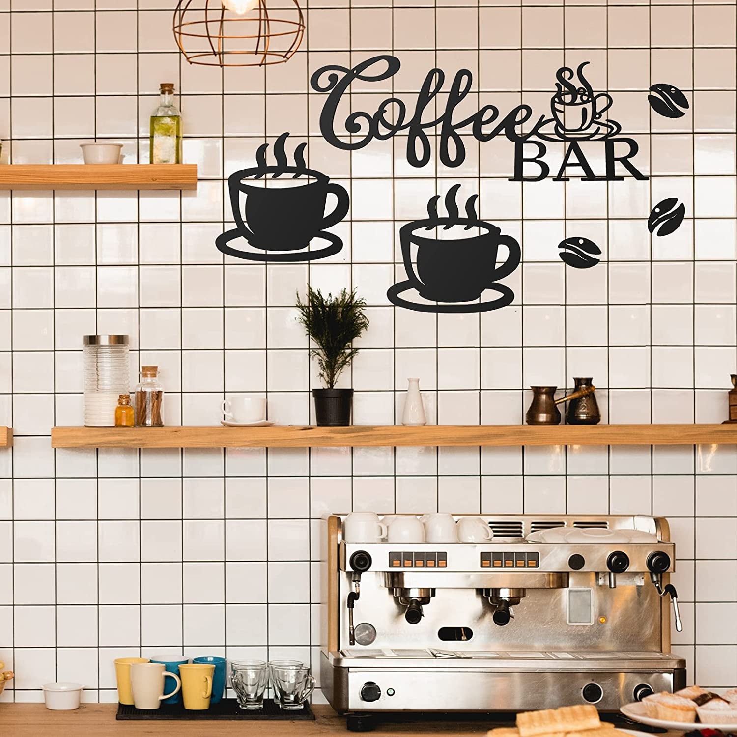 Coffee Bar Rustic Metal Sign Rustic Coffee Bar Hanging Wall Decor Coffee Signs for Coffee Bar Metal Coffee Wall Art for Coffee Bar Home Office Kitchen (Coffee Bar, Bean and Cup Style)