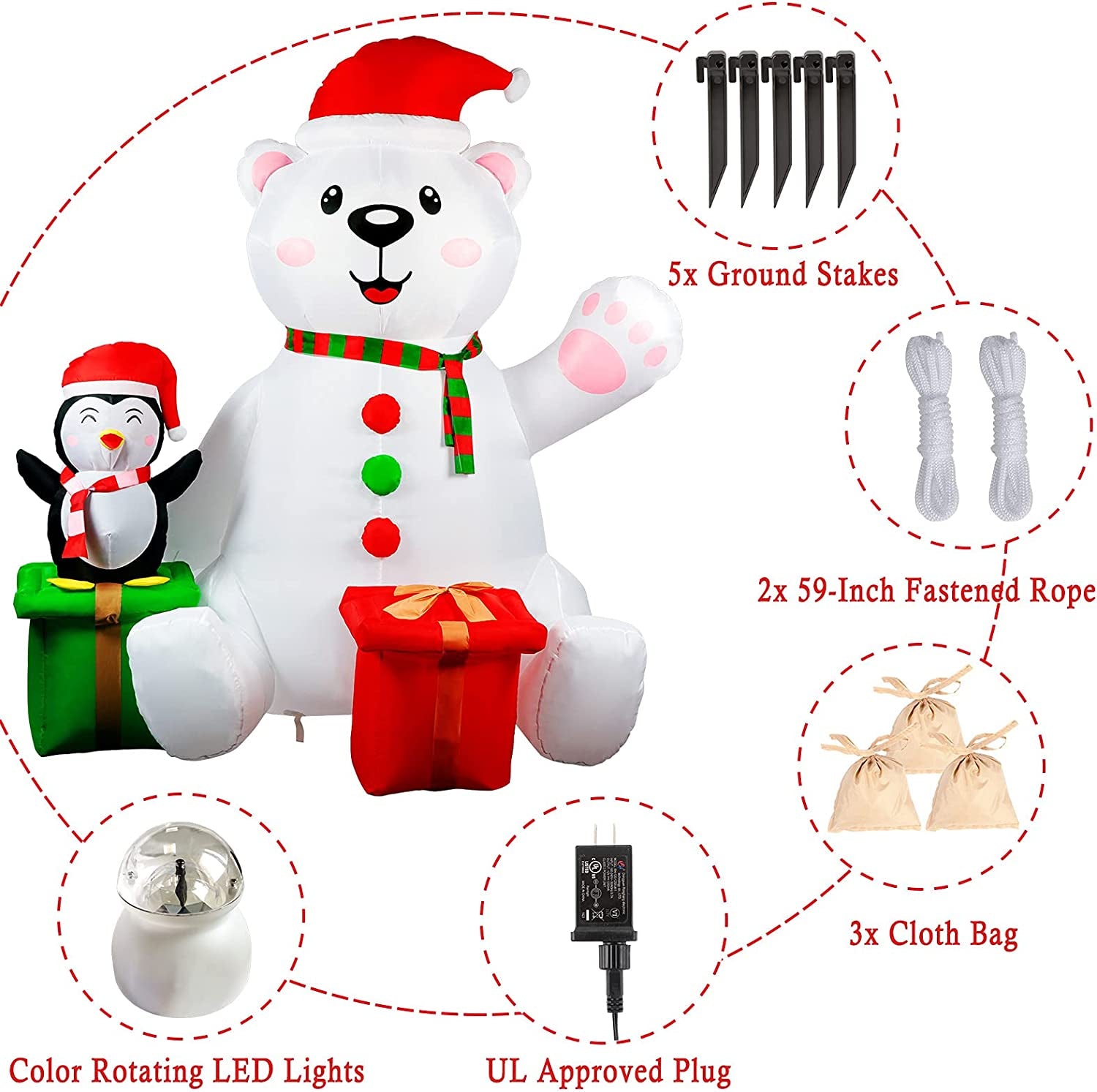 6 Ft Christmas Inflatables Outdoor Decorations, LED Light up Polar Bear and Penguin Inflatable Christmas Blow up Yard Decorations for Garden Lawn Indoor Xmas Holiday Party Decor