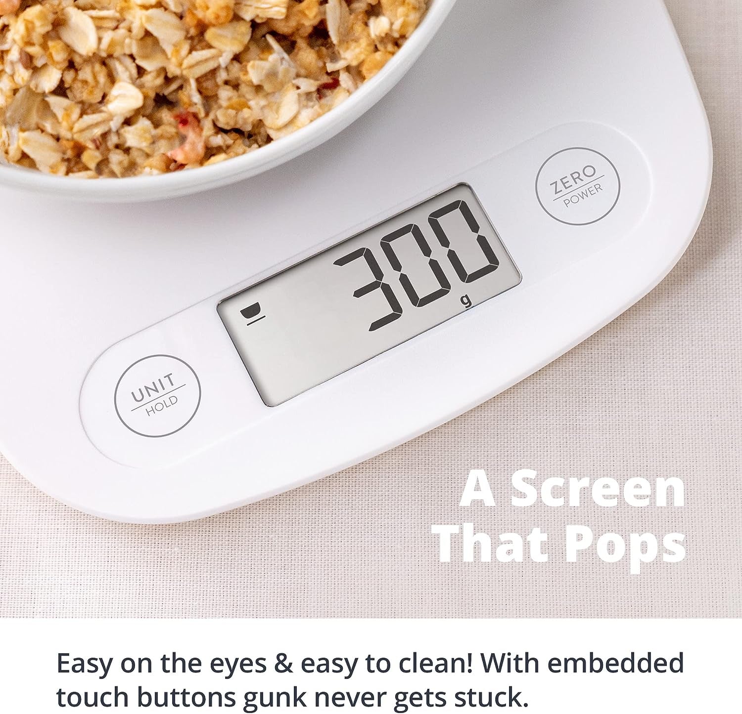 Eggshell White Food Scale - Digital Display Shows Weight in Grams, Ounces, Milliliters, and Pounds | Perfect for Meal Prep, Cooking, and Baking | Designed in St. Louis