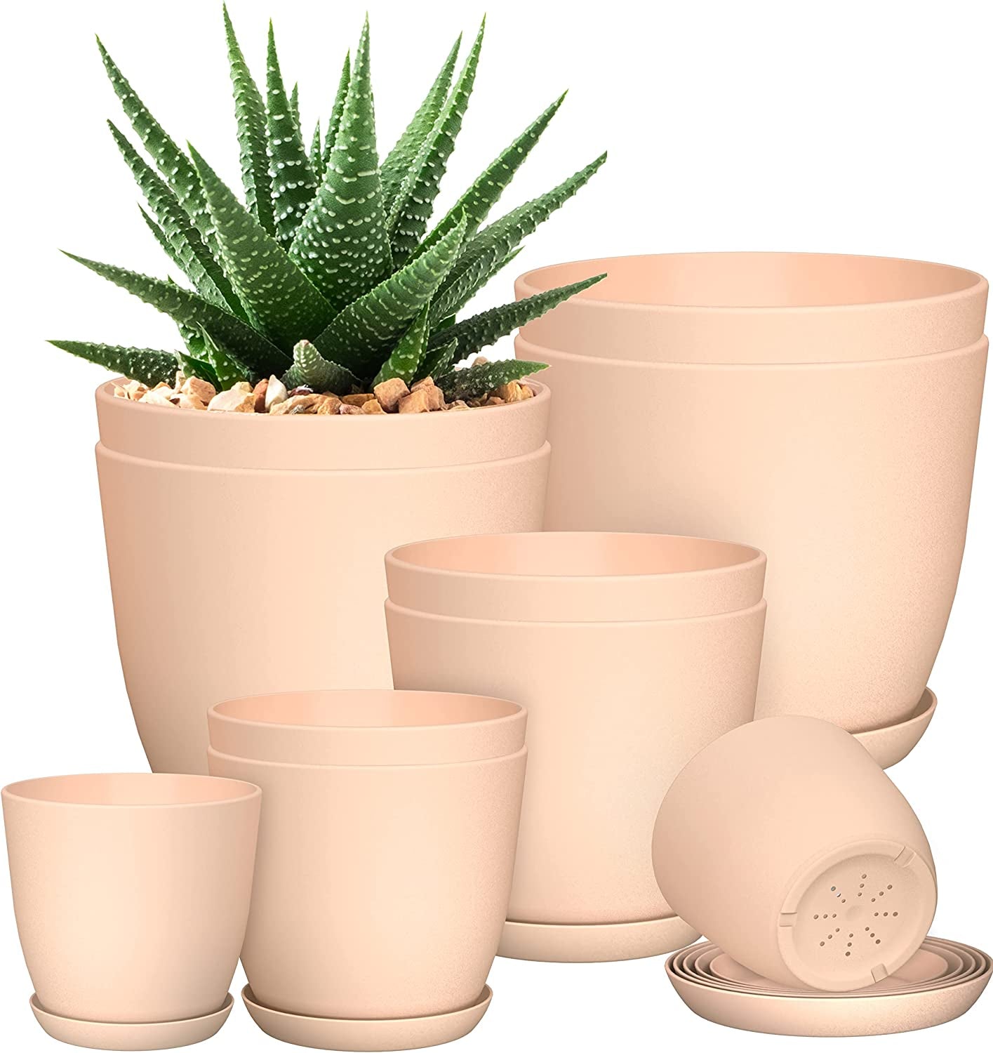 - Plant Pots Indoor with Drainage - 7/6.6/6/5.3/4.8 Inches Home Decor Flower Pots for Indoor Planter - Pack of 5 Plastic Planters for Indoor Plants, Cactus, Succulents Pot - White