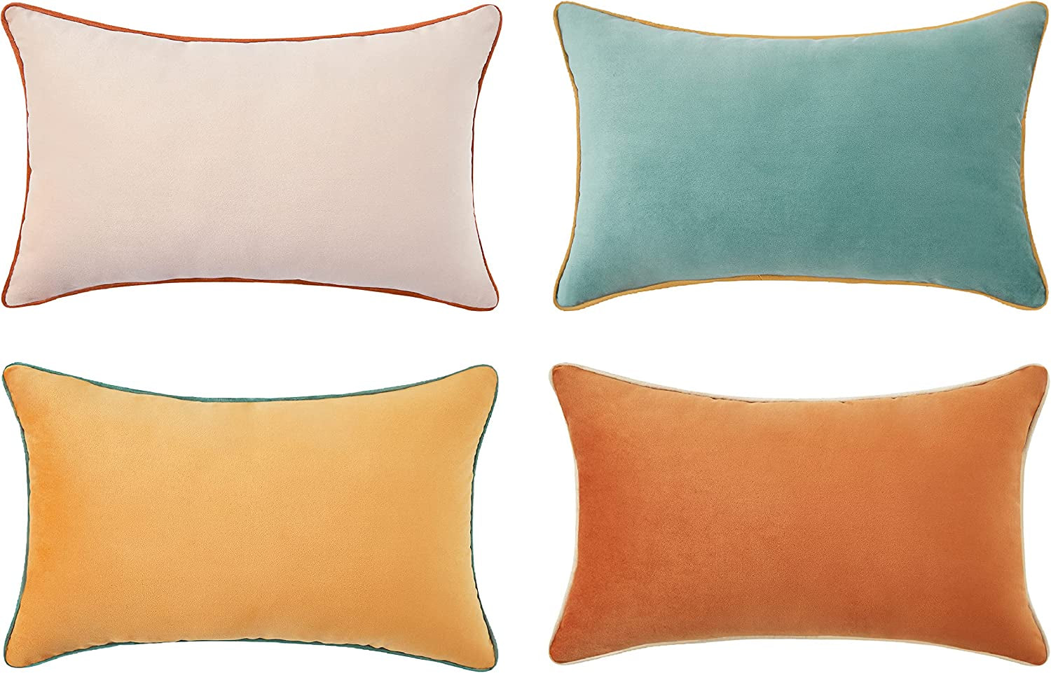 Decorative Throw Pillow Covers Cushion Cases, Set of 4 Soft Velvet Modern Double-Sided Designs, Mix and Match for Home Decor, Pillow Inserts Not Included (18X18 Inch, Orange/Teal)