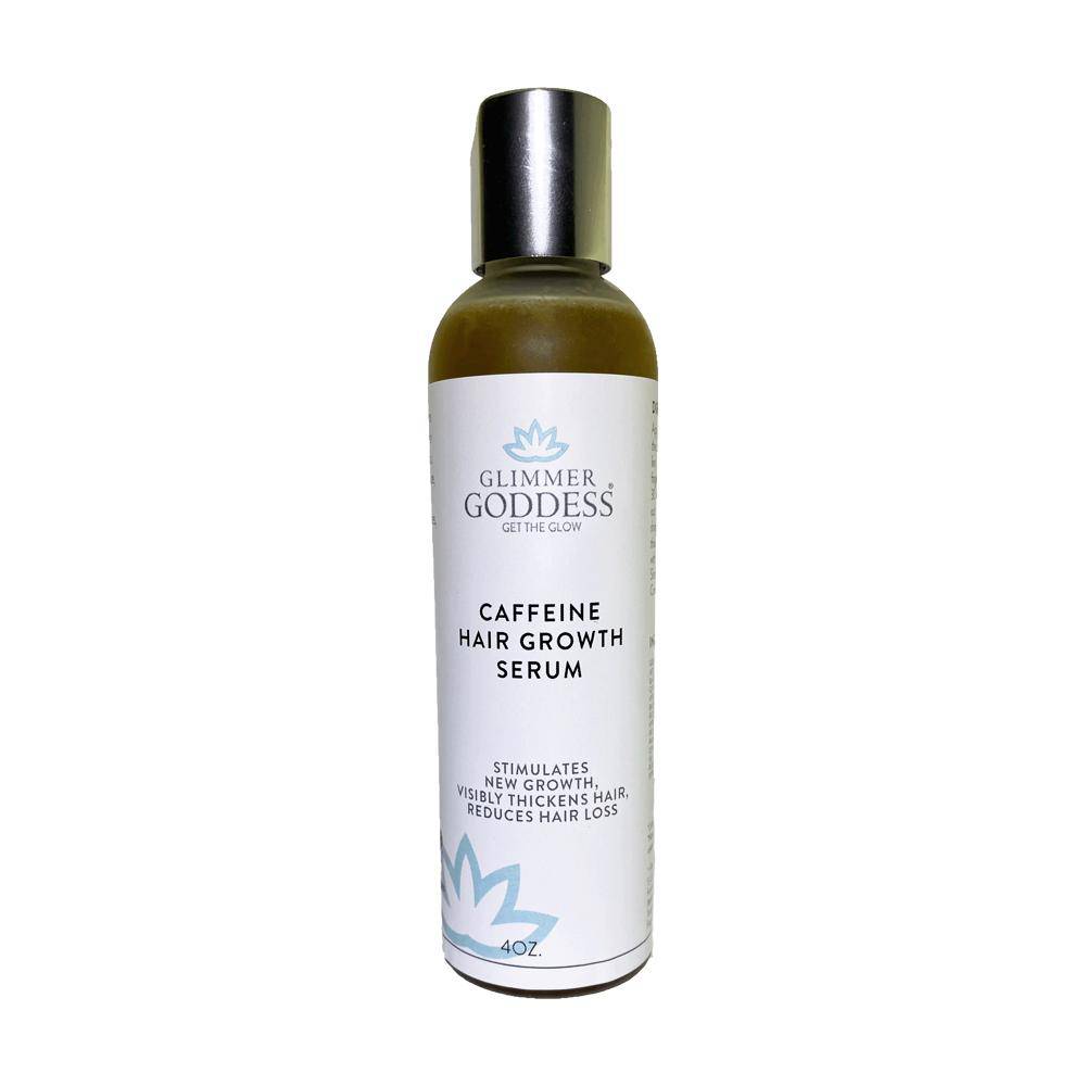 Bottle of Organic Caffeine + Protein Hair Growth Serum for hair loss on a white background.