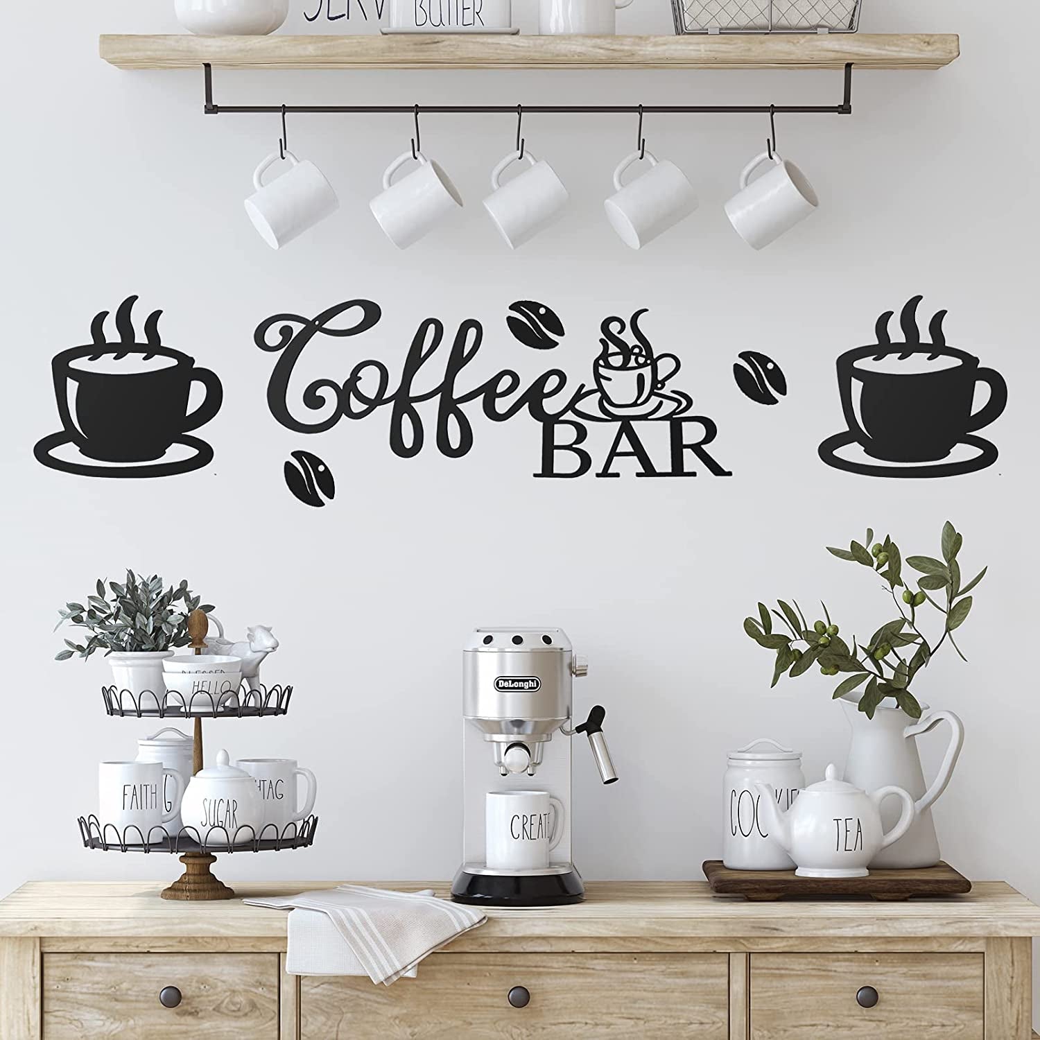 Coffee Bar Rustic Metal Sign Rustic Coffee Bar Hanging Wall Decor Coffee Signs for Coffee Bar Metal Coffee Wall Art for Coffee Bar Home Office Kitchen (Coffee Bar, Bean and Cup Style)