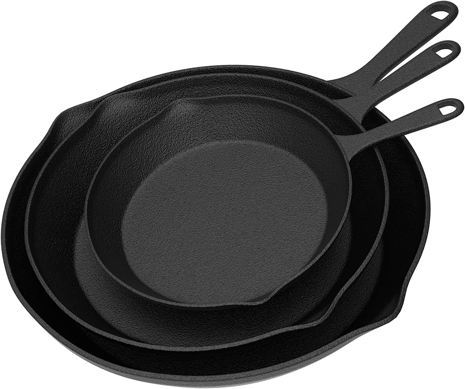 Home-Complete Frying Pans - Set of 3 Pre-Seasoned Cast Iron Skillets with 10-Inch, 8-Inch, and 6-Inch Sizes - Nonstick Camping Cookware (Black)