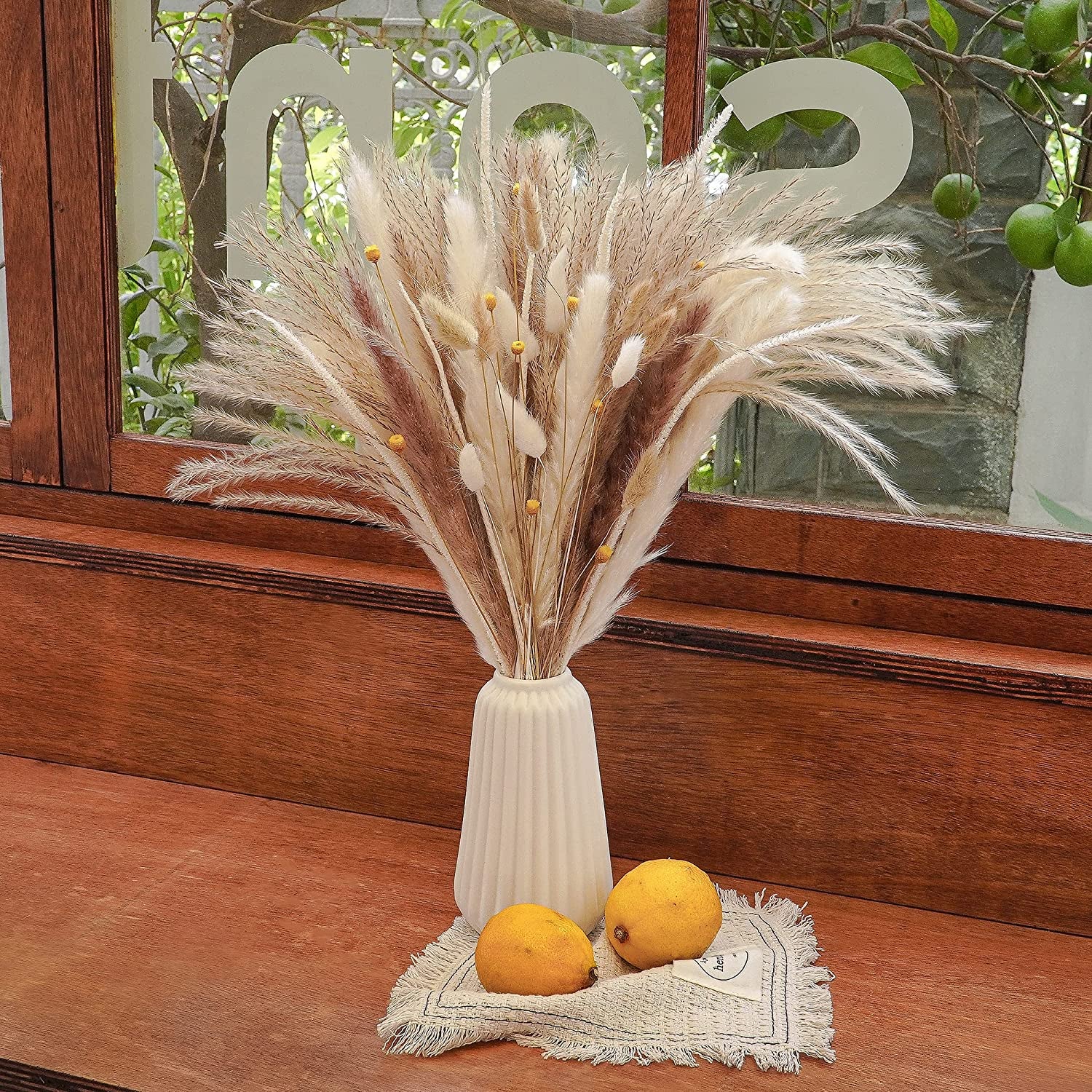 135Pcs Dried Pampas Grass Dried Flowers Home Decor Arrangement Plant Wedding Part Dried Flowers Decorations Natural Boho Pampas Grass Bouquet White Small Fluffy Reed Bunny Tails