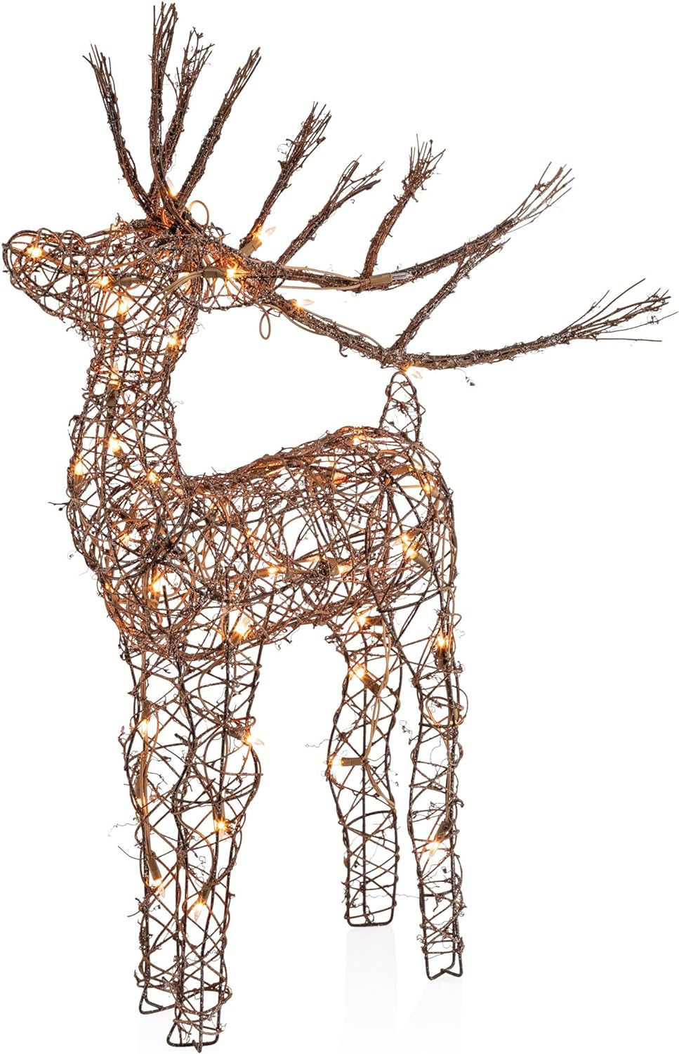 35"H Outdoor Rattan Holiday Reindeer Lawn Decoration with White Lights