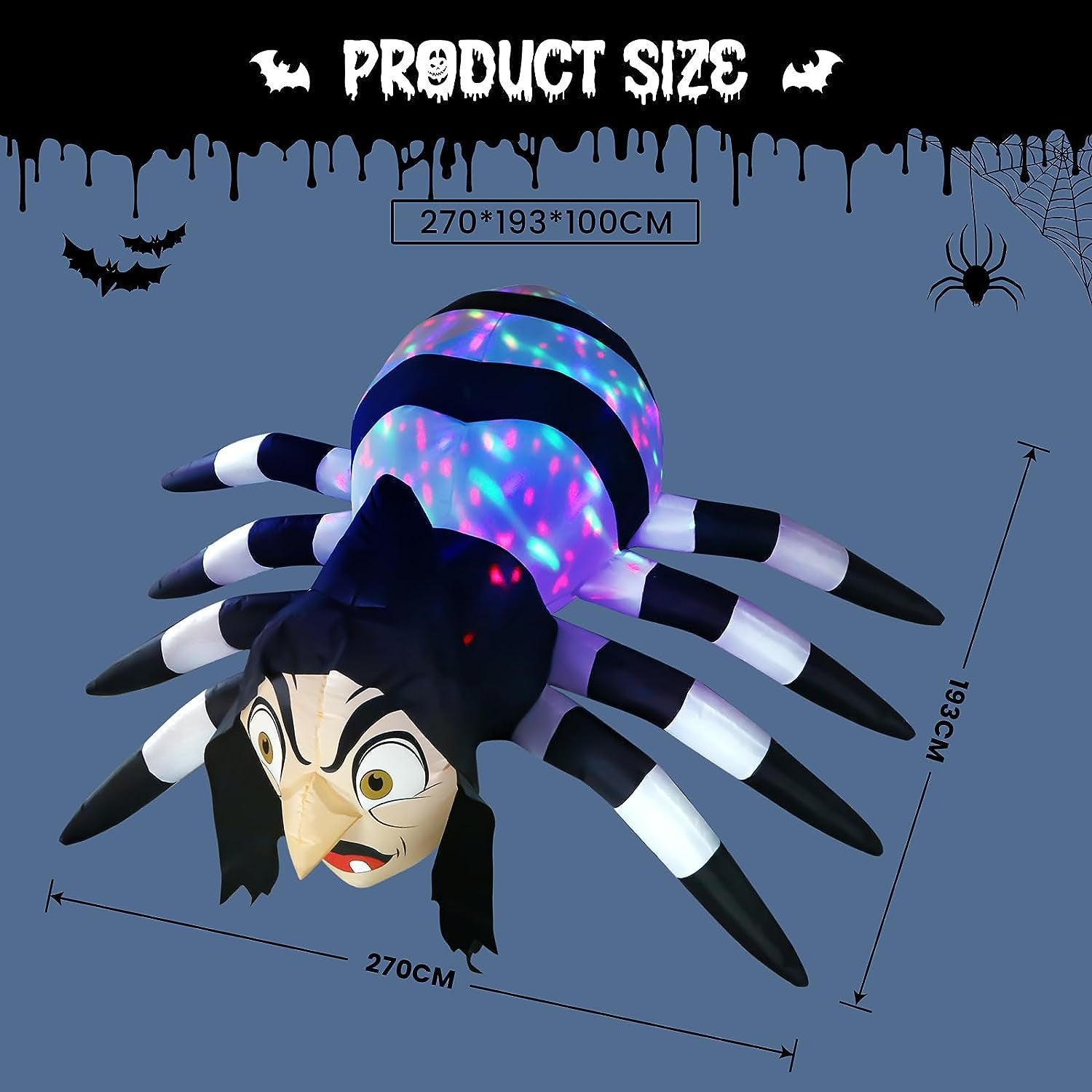 Alupssuc 9 FT Halloween Inflatables Outdoor Decorations Giant Witch Spider, Build-In Magic LED Lights, Blow up Yard Decoration for Halloween Holiday Party, Garden Yard Lawn Patio outside House Decor