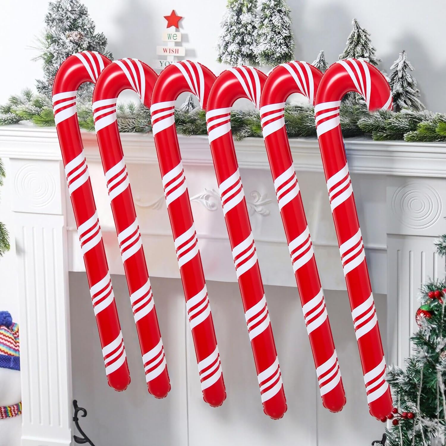 6Pcs 35 Inch Inflatable Christmas Candy Cane for Christmas Decorations, Outdoor Holiday Decorations by