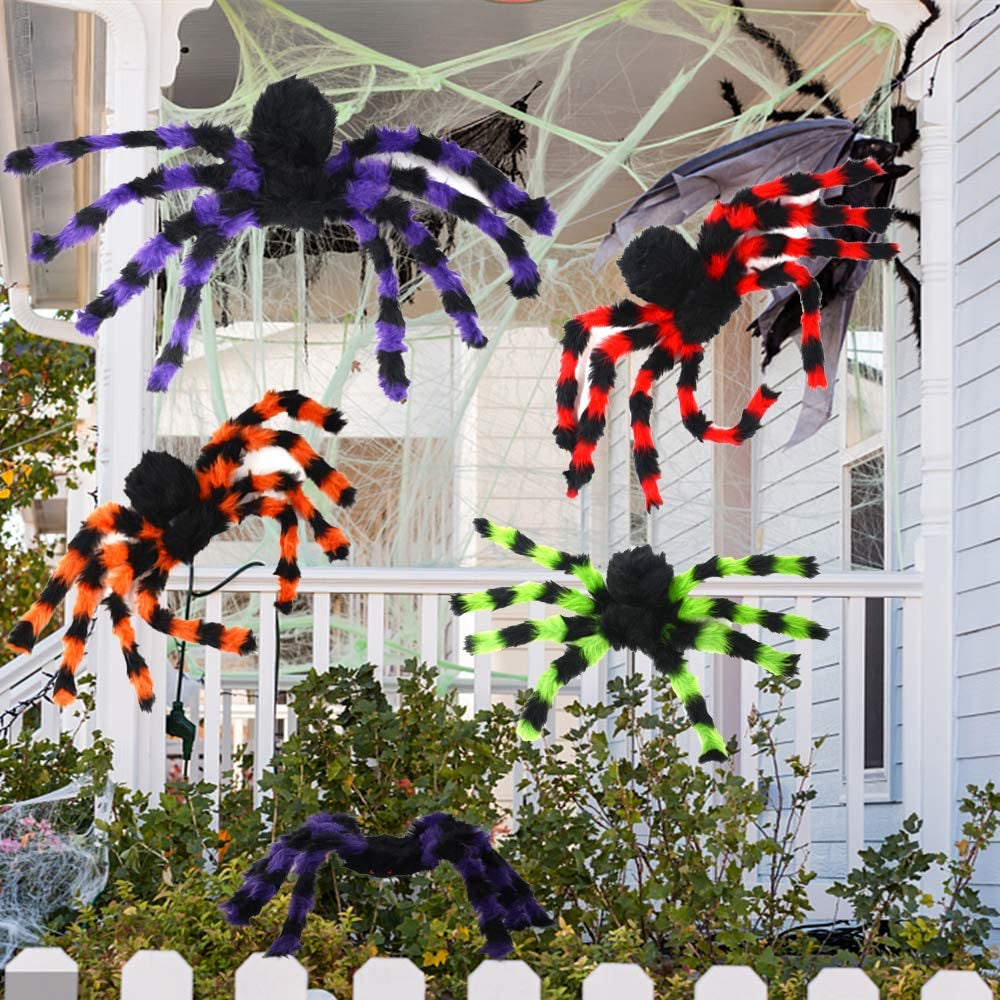 5Pcs Halloween Spider Giant Spider with Red Eyes Colorful Hairy Scary Halloween Spider Decorations for Indoor,Outdoor(1Pcs 30",2Pcs 20",2Pcs 12")