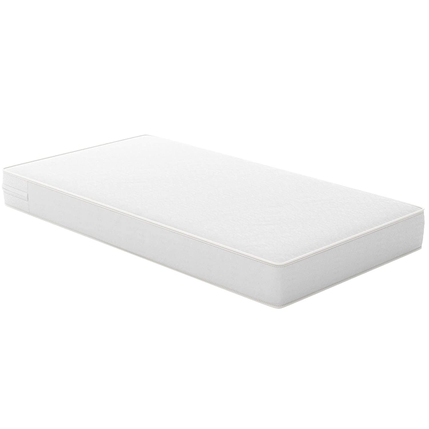 A Safety 1st Sweet Dreams 5" Firm Crib & Toddler Mattress with a yellow label on it.