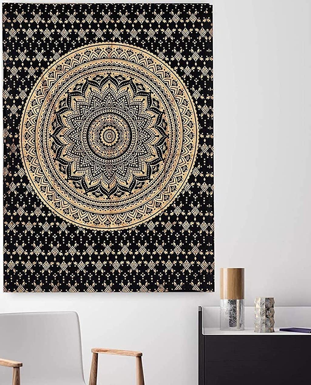 Top Selling Original Gold Mandala Ombre Tapestry Wall Hanging, Boho Bohemian Hippie Tapestries/Indian Cotton Dorm Decor Golden Twin Bedspread/Meditation Yoga Mat Rug 52X60 Inches