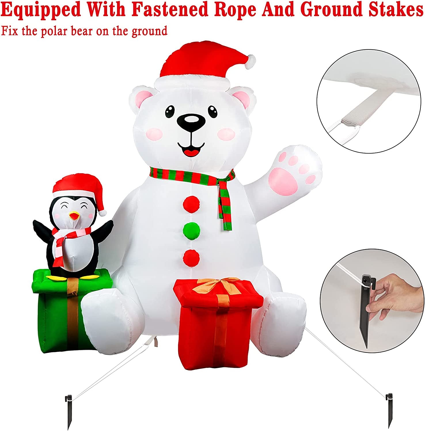 6 Ft Christmas Inflatables Outdoor Decorations, LED Light up Polar Bear and Penguin Inflatable Christmas Blow up Yard Decorations for Garden Lawn Indoor Xmas Holiday Party Decor