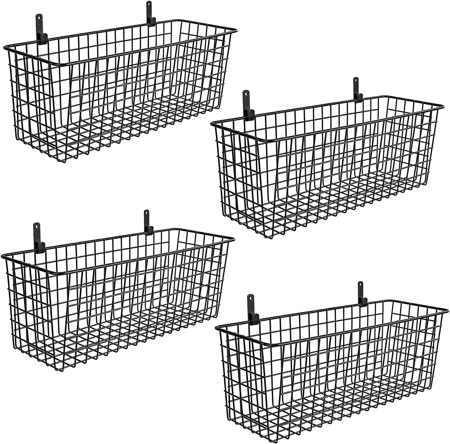 4 Set [Extra Large] Hanging Wall Basket for Storage, Wall Mount Sturdy Steel Wire Baskets, Metal Hang Cabinet Bin Wall Shelves, Rustic Farmhouse Decor, Kitchen Bathroom Organizer, Black