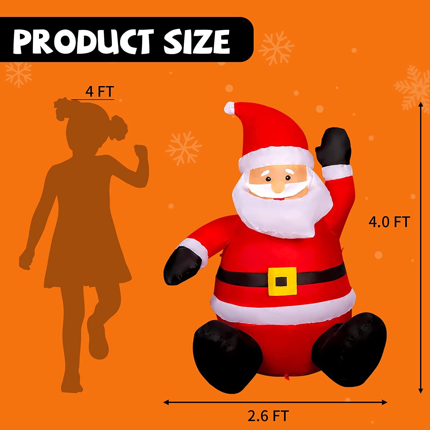 4 FT Christmas Inflatable Santa Claus with Built-In LED Light, Light up Santa Sitting Raising Hand Outdoor Christmas Decoration, Blow up Yard Decoration for Xmas Garden Lawn Party Yard