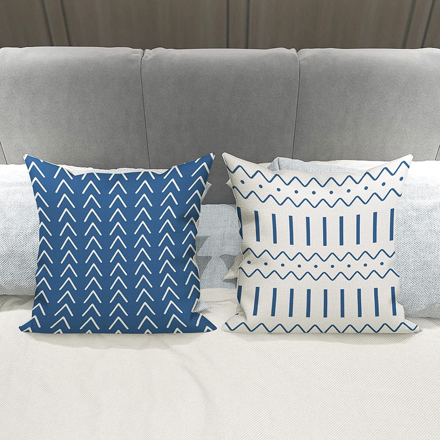 Pillow Covers, Modern Sofa Throw Pillow Cover, Decorative Outdoor Linen Fabric Pillow Case for Couch Bed Car 45X45Cm for Home (Light Blue, 18X18,Set of 4)