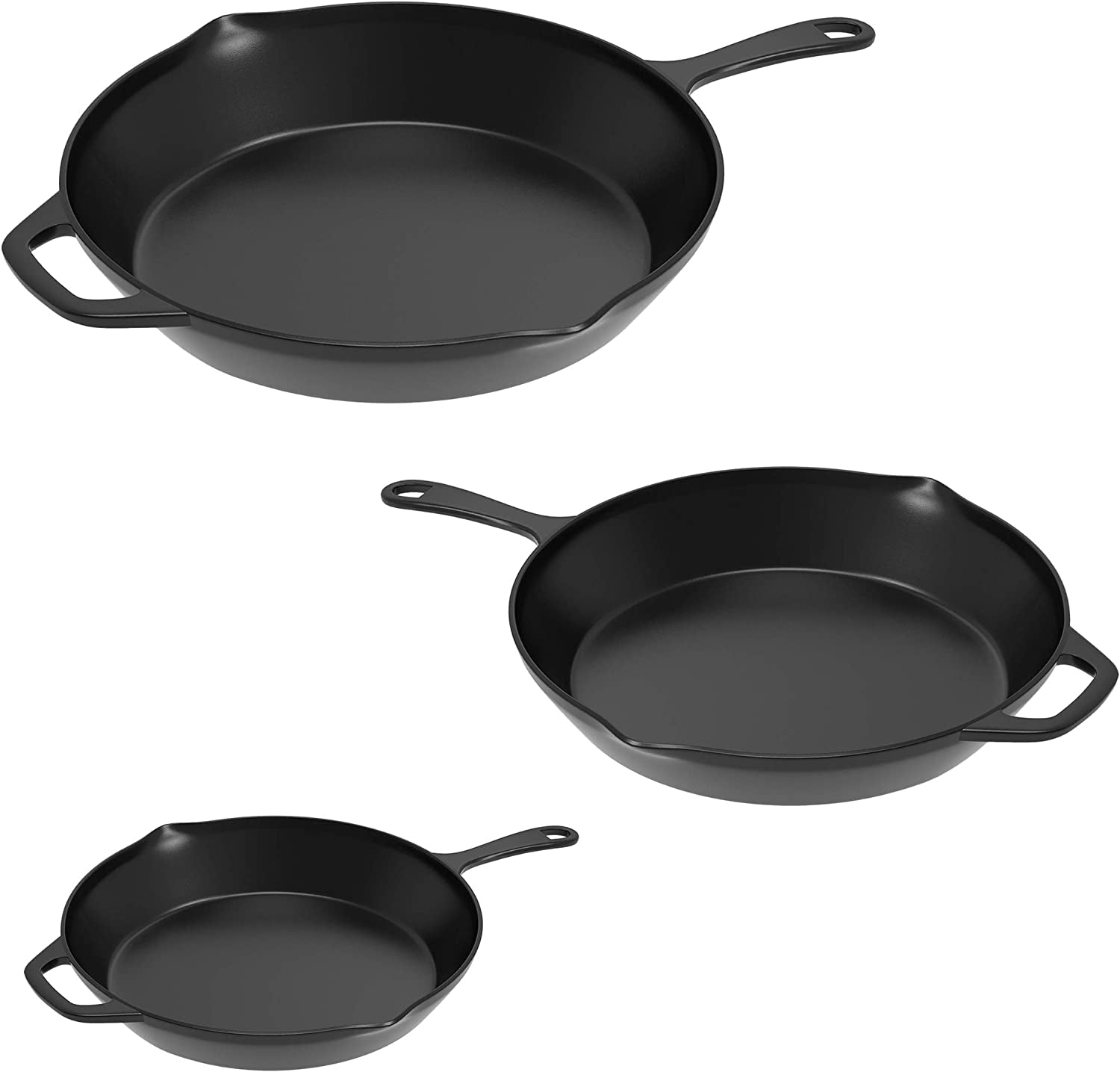 Home-Complete Frying Pans - Set of 3 Pre-Seasoned Cast Iron Skillets with 10-Inch, 8-Inch, and 6-Inch Sizes - Nonstick Camping Cookware (Black)